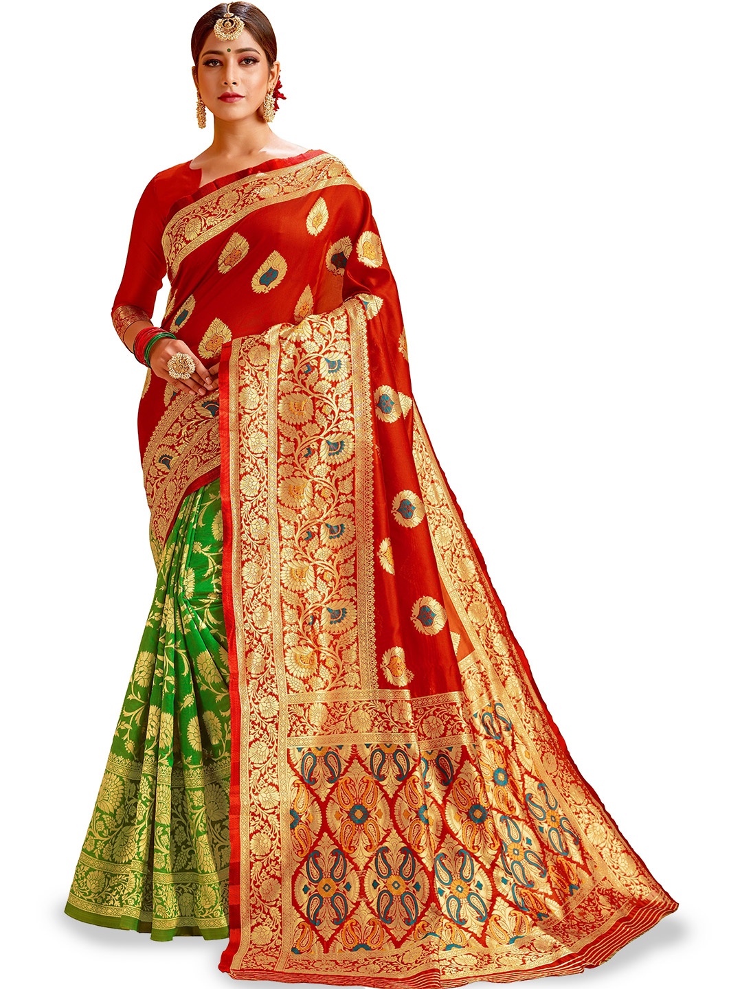 

Upalksh Floral Zari Pure Silk Banarasi Saree, Red