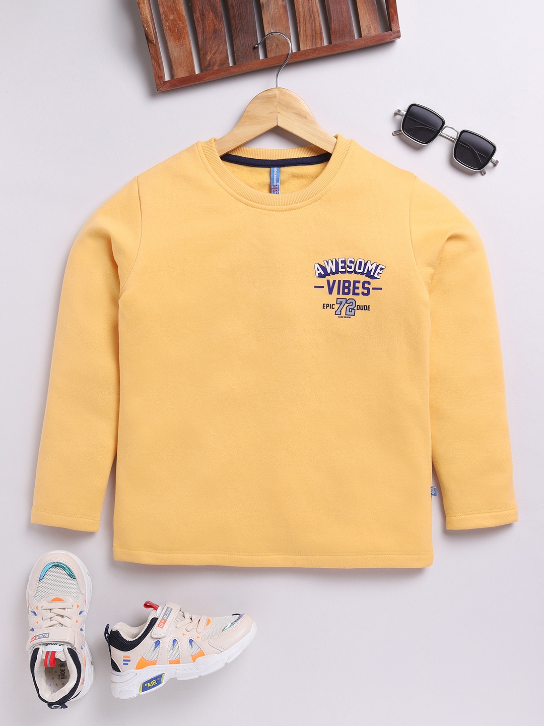 

Here&Now X Game Begins Boys Typography Sweatshirt, Yellow
