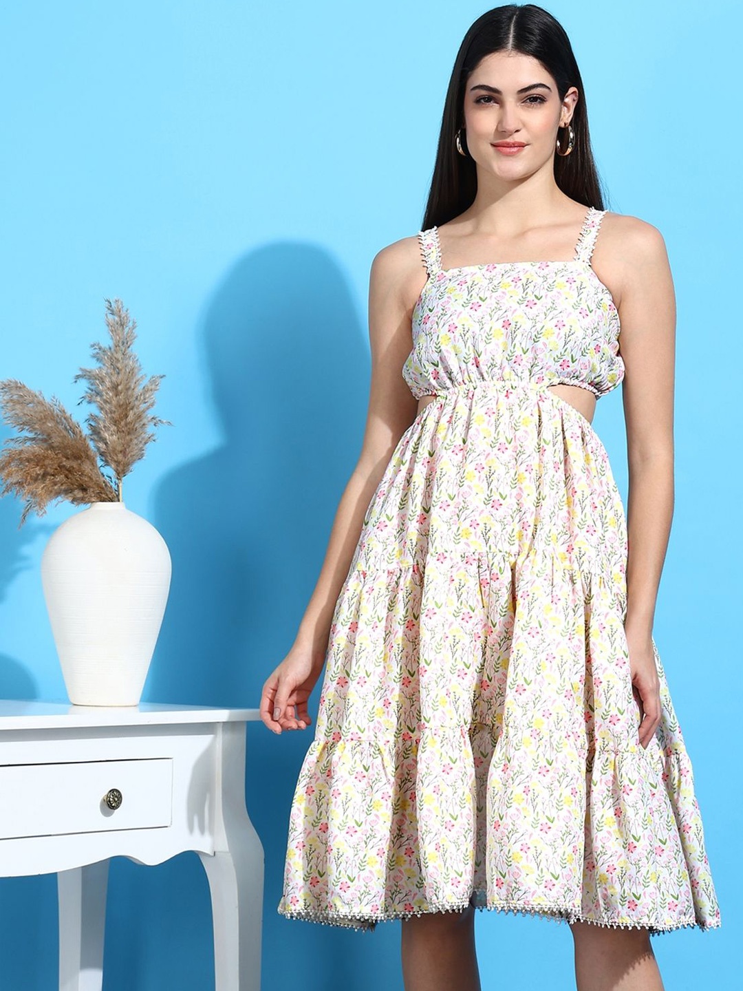 

HIVA TRENDZ Floral Print Fit & Flare Dress, Beige
