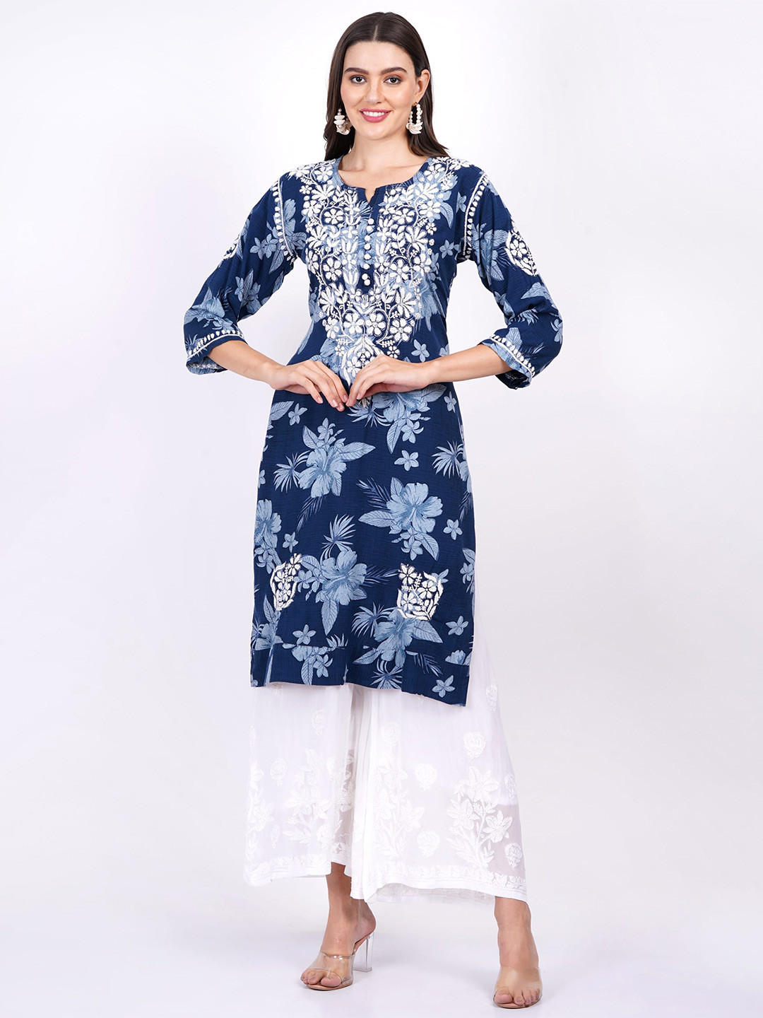 

SUFIZA LIFESTYLE Women Printed Chikankari Kurta, Navy blue