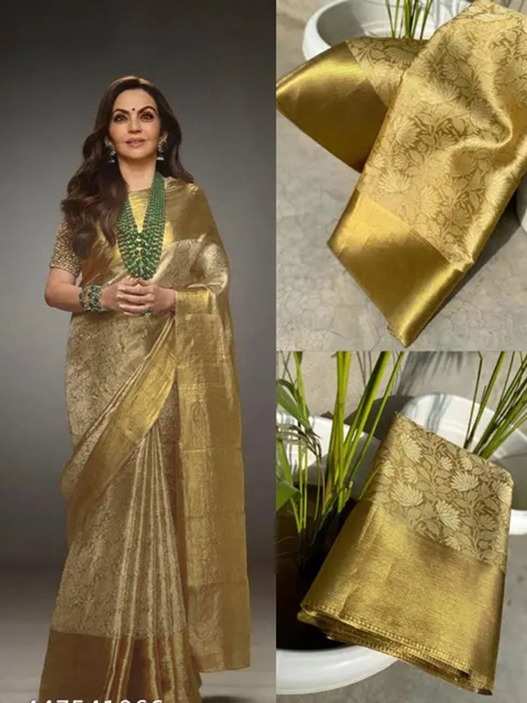 

KALINI Woven Design Zari Banarasi Saree, Gold