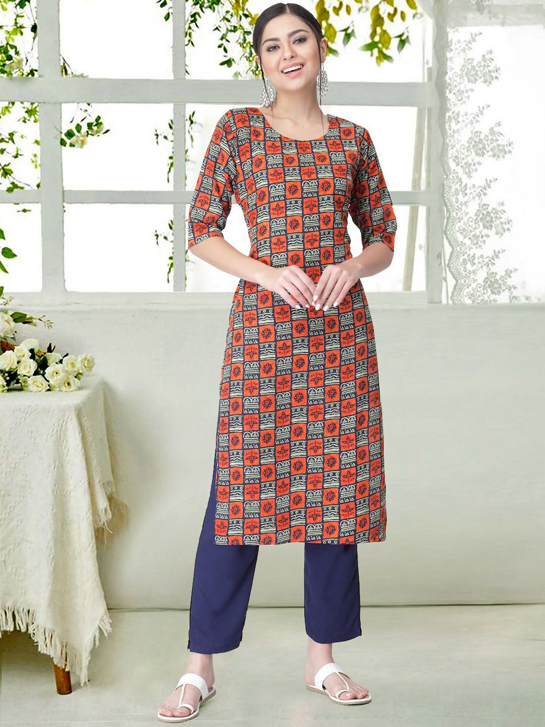 

7Threads Women Ethnic Motifs Printed Regular Kurta with Trousers, Red