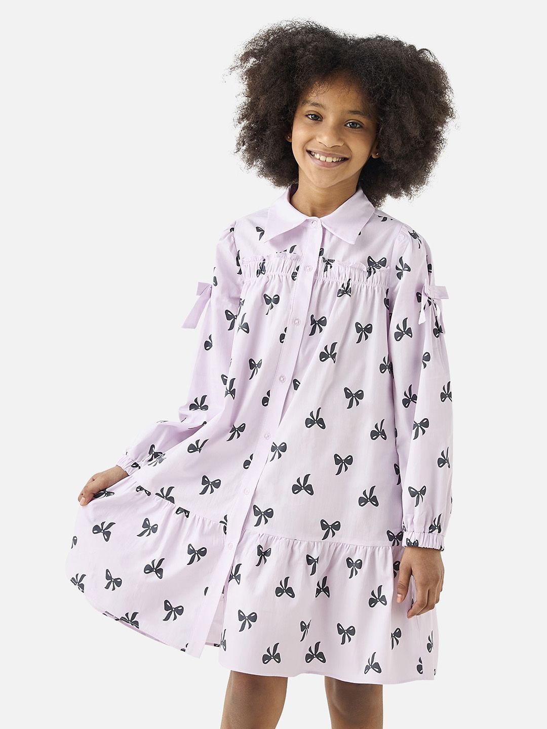 

Juniors by Babyshop Girls Printed Shirt Collar Cotton A-Line Dress, Purple