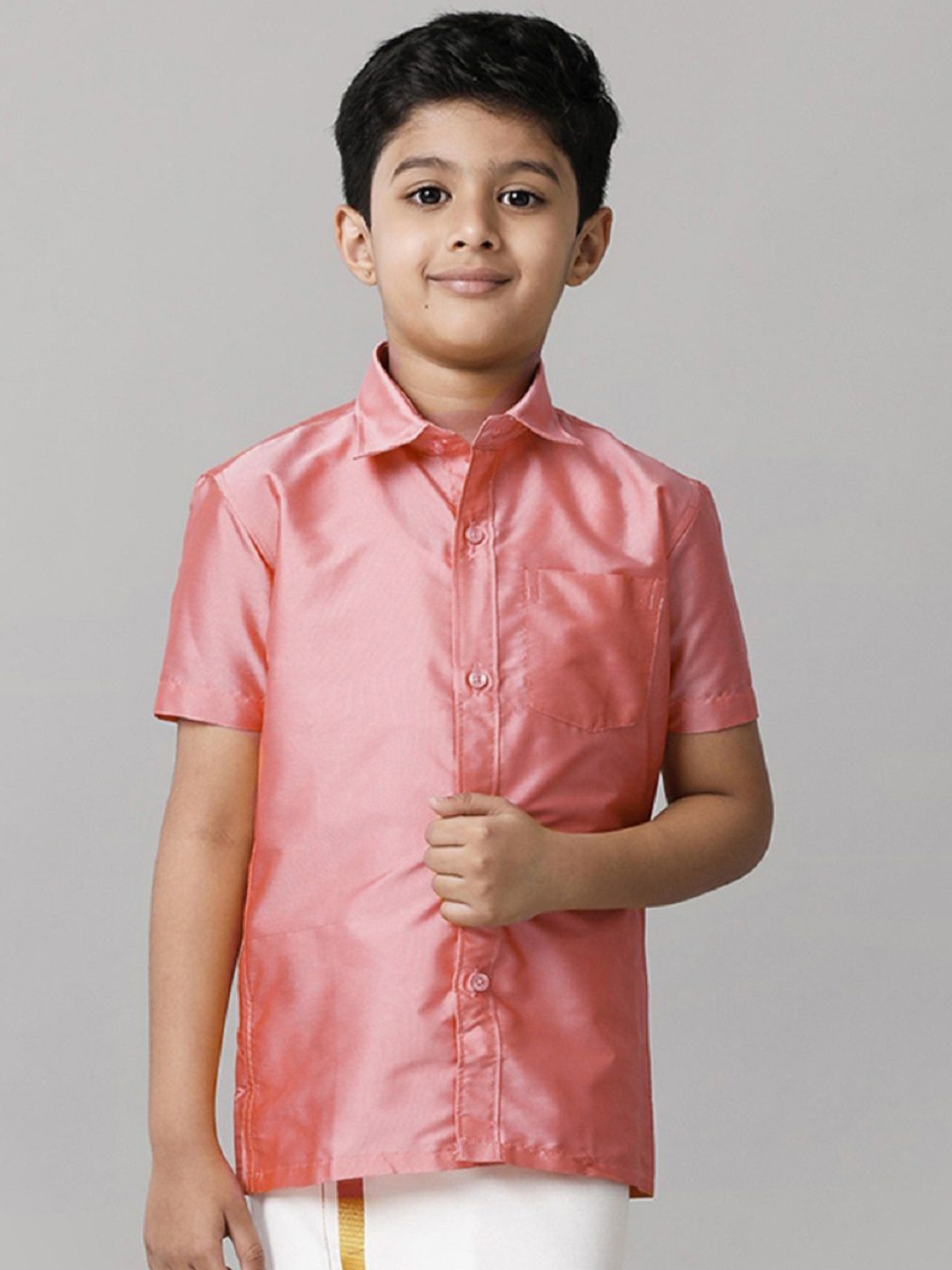 

Ramraj Boys Solid Short Sleeve Shirt With Chest Pocket, Pink