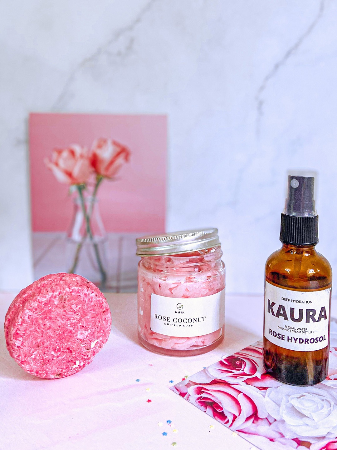 

KAURA Rose Coconut Whipped Soap Made With Raw Rose Petals- 120 g, Pink