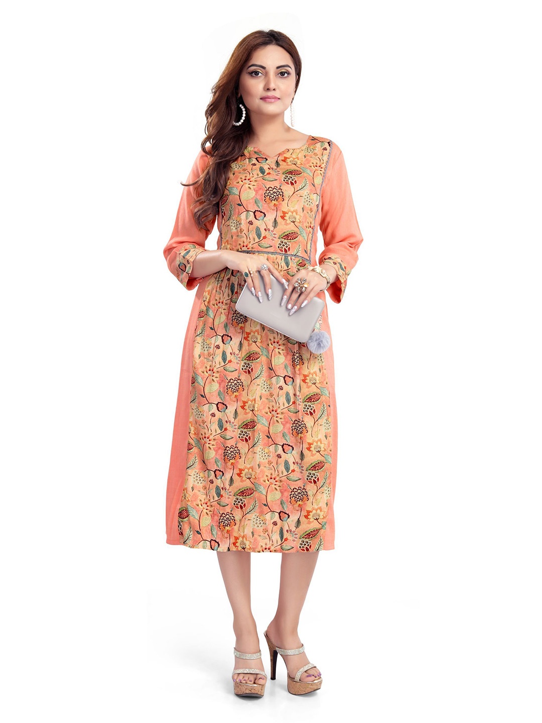 

Krimmple Floral Printed A-Line Ethnic Dresses, Orange