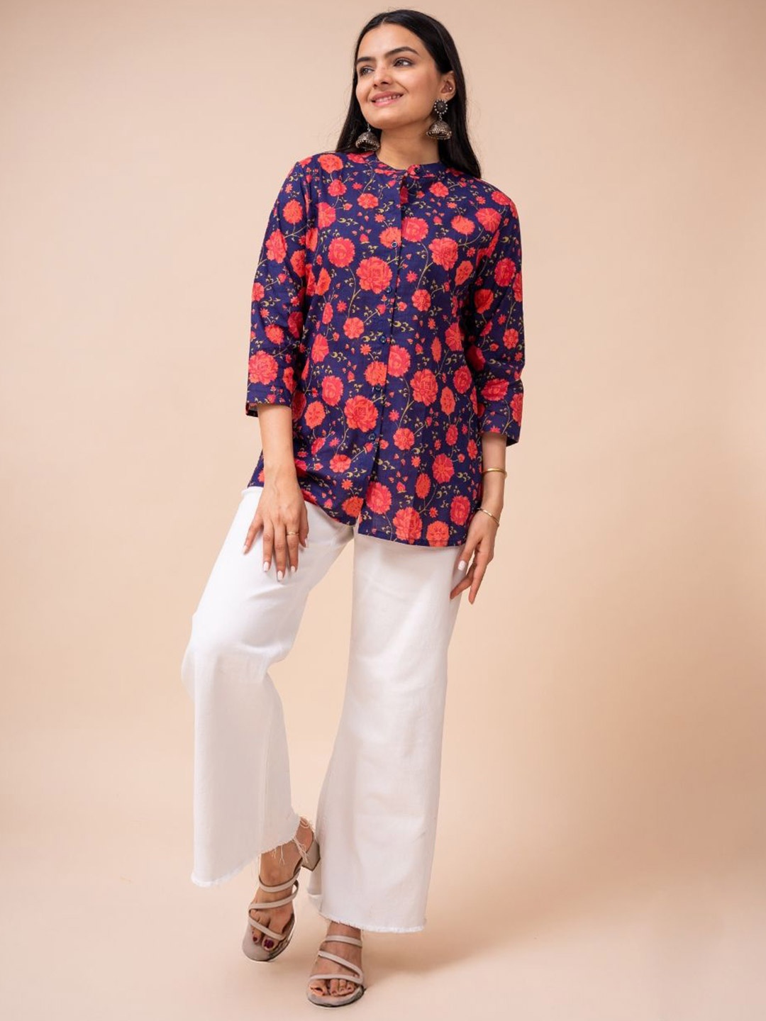 

EKISHA Women Floral Printed Pure Cotton Tops, Blue
