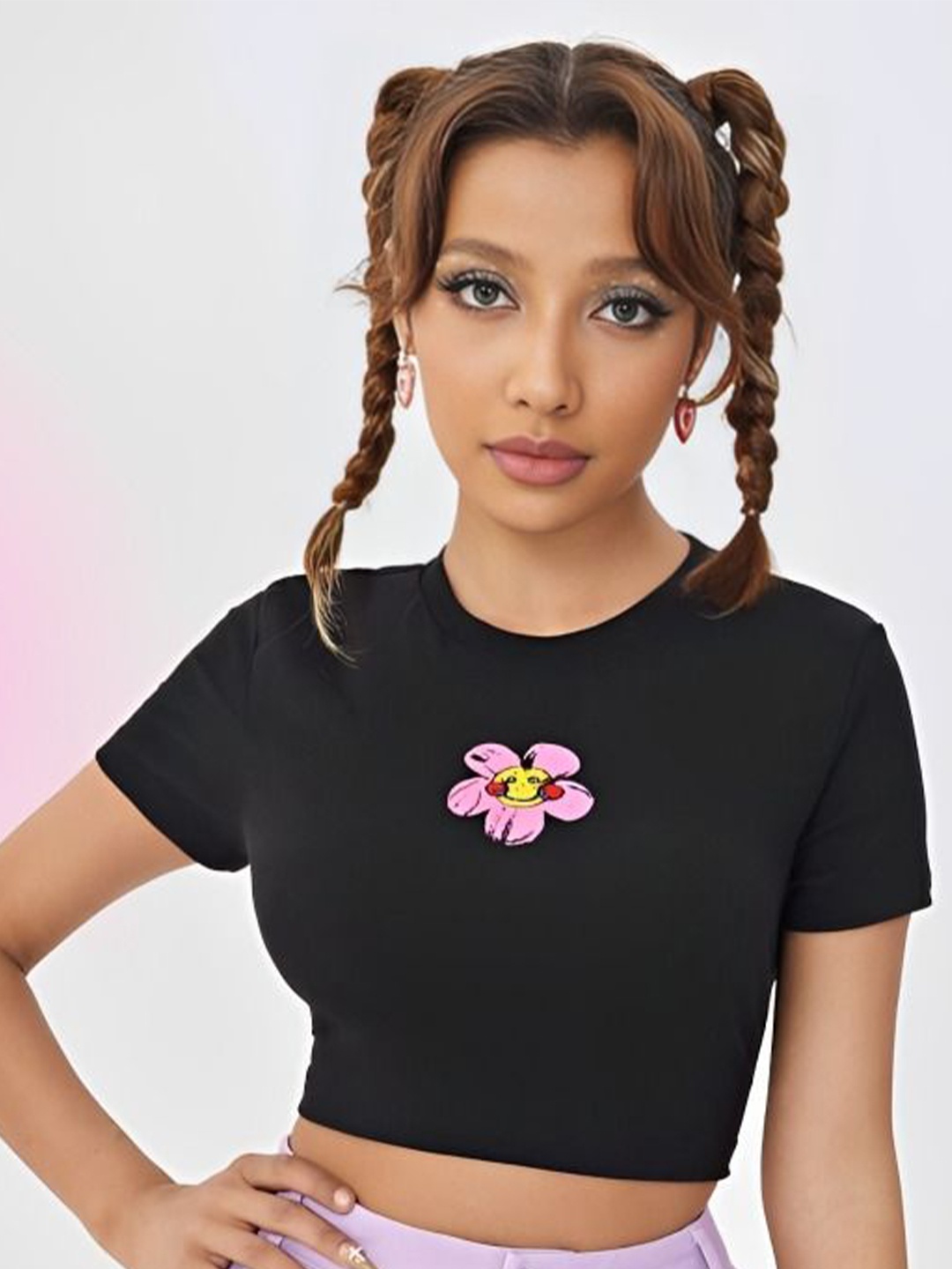 

sollobell Floral Cotton Crop Top, Black