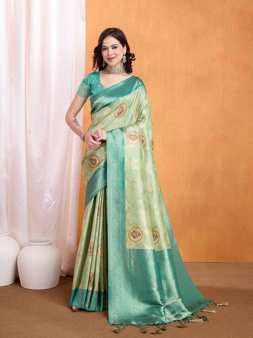

Mitera Woven Design Banarasi Saree, Turquoise blue