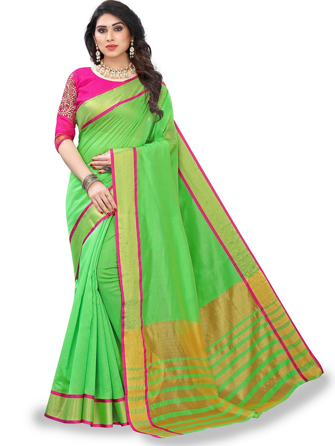 

Upalksh Zari Pure Cotton Patola Saree, Green