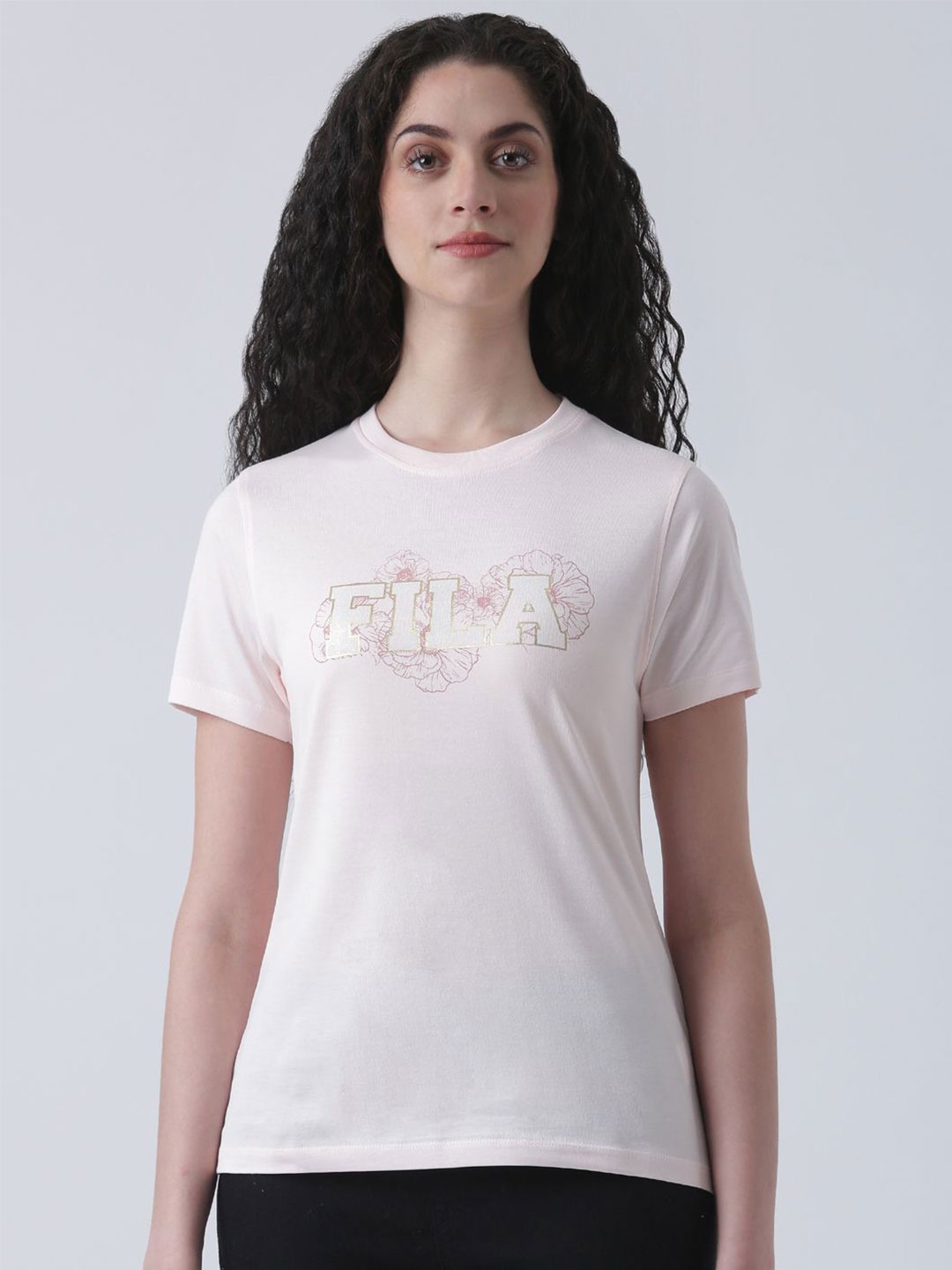 

FILA Typography Printed Round Neck Cotton T-shirt, Pink