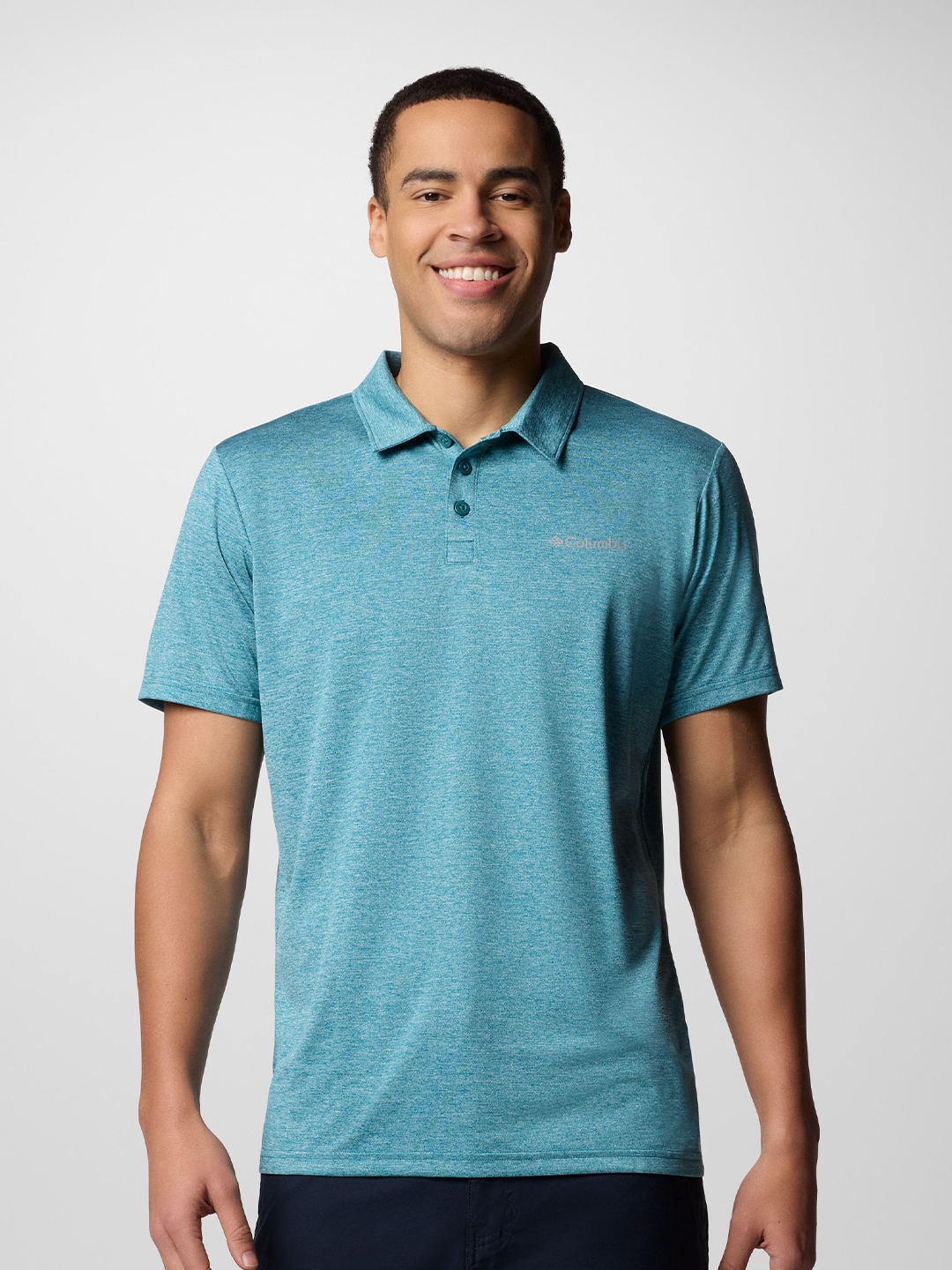 

Columbia Men Self Design Slim Fit Polo Collar Casual T-shirt, Teal