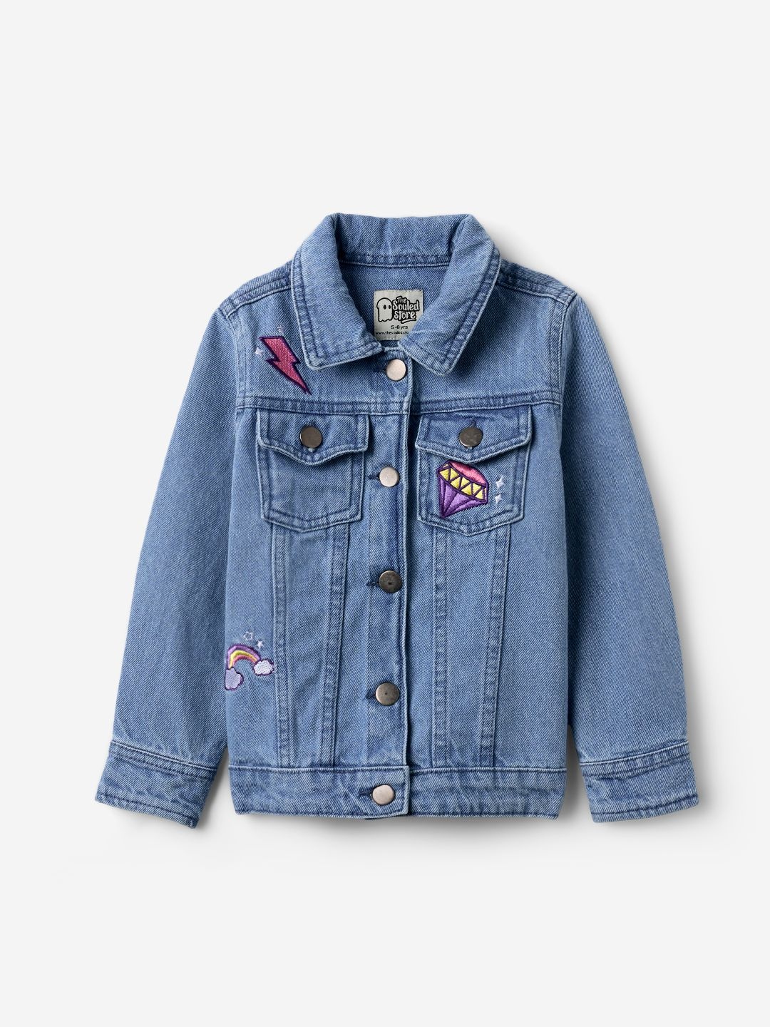

The Souled Store Girls Lightweight Denim Jacket with Embroidered, Blue