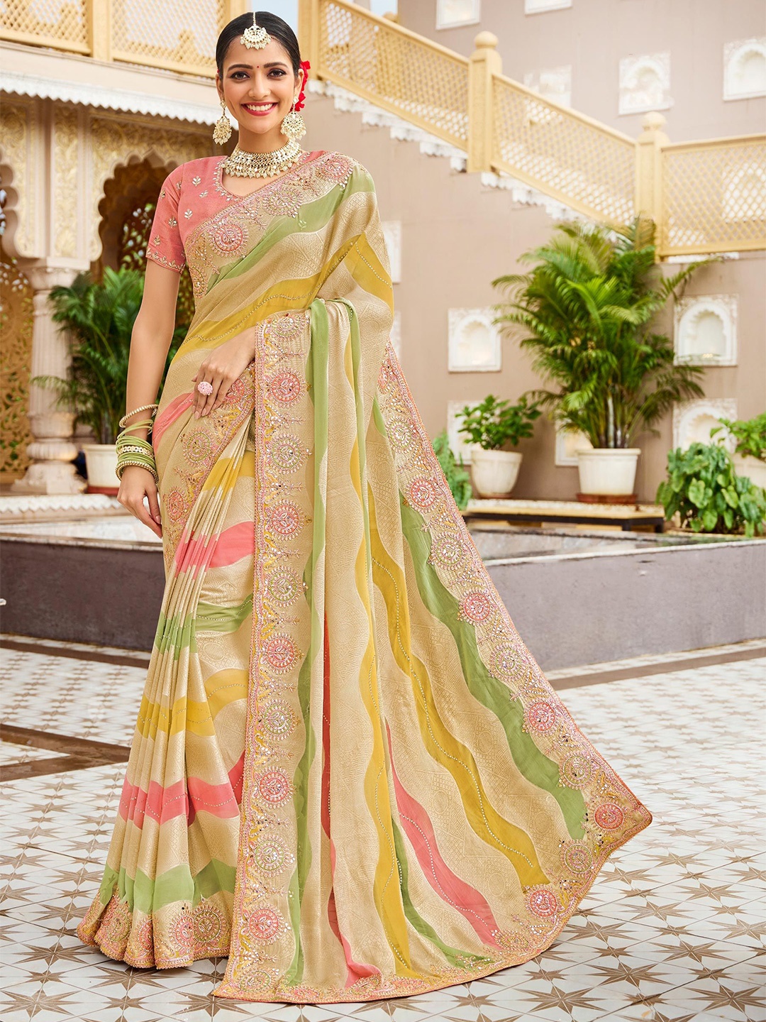 

Laxmipati Floral Embroidered Saree, Cream