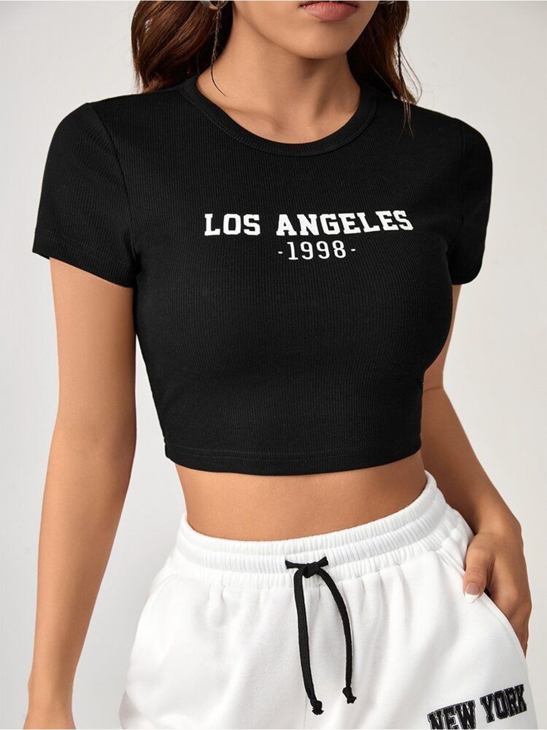 

sollobell Print Cotton Crop Top, Black