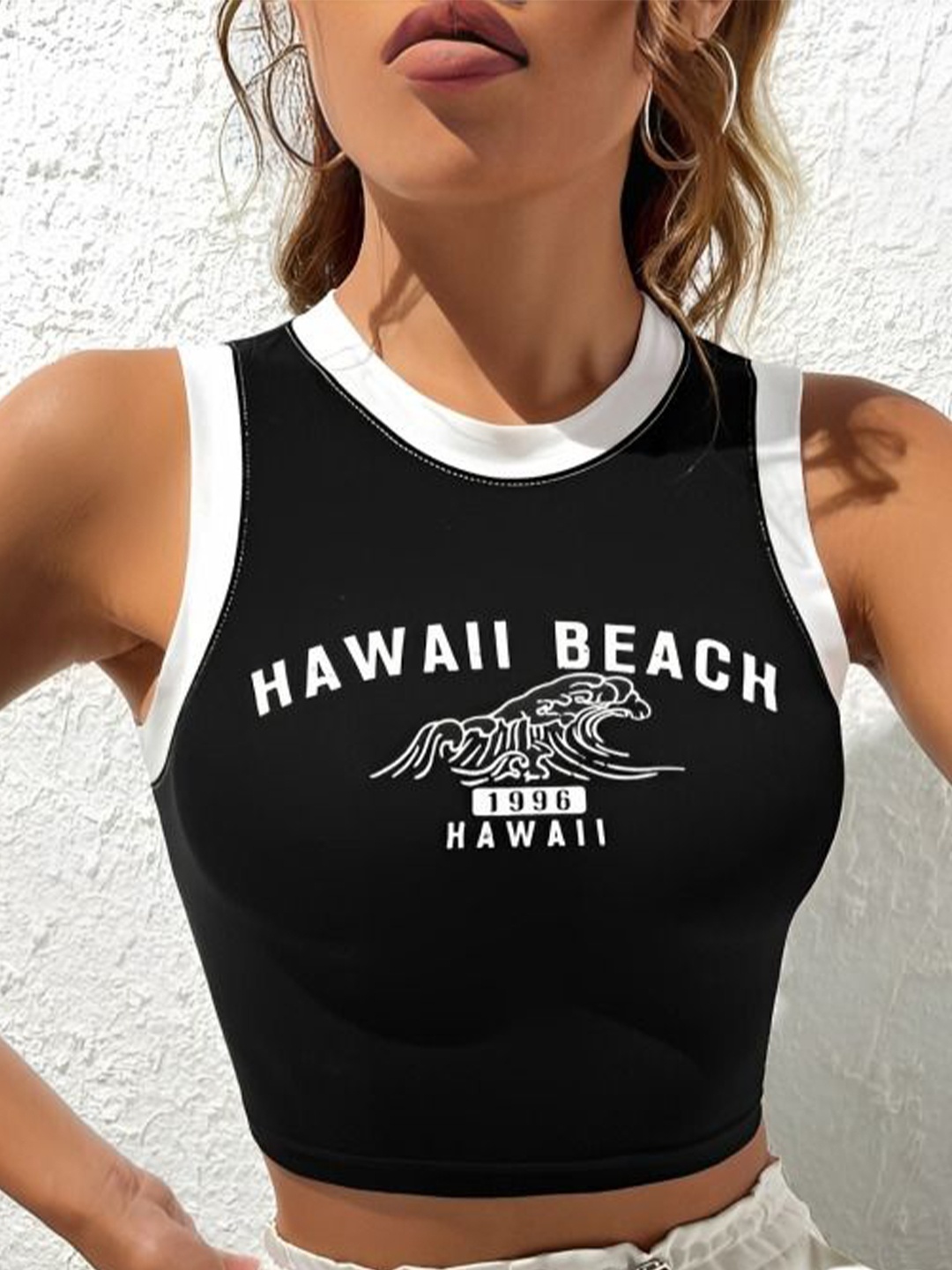 

sollobell Print Cotton Tank Crop Top, Black