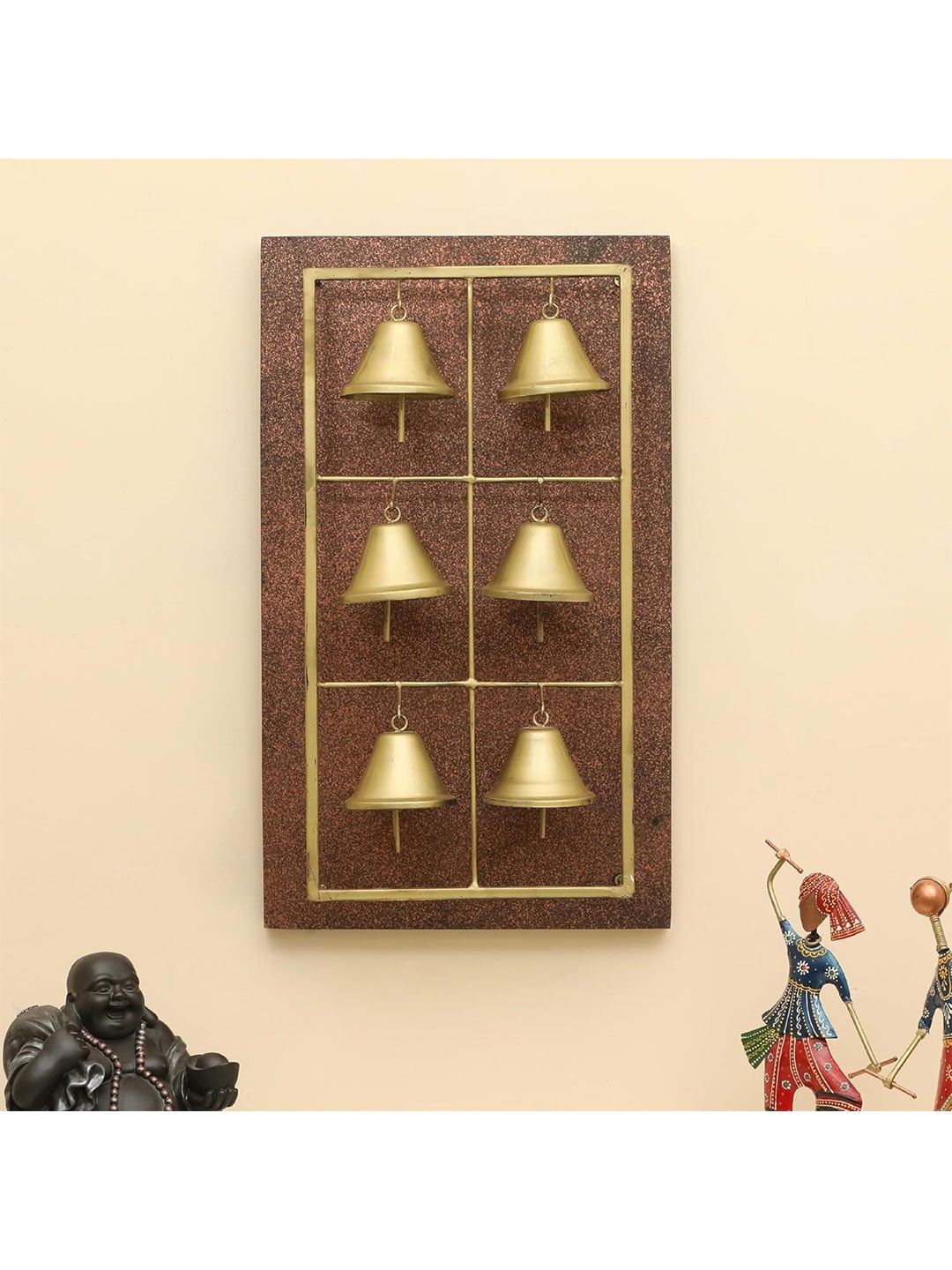 

vedas Mystic Indiana Brown & Gold-Toned Textured Metal Navya Bell Panel Wall Decor