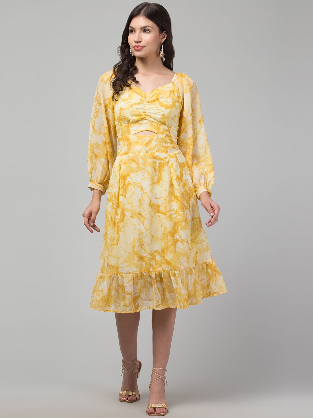 

My Swag Women Printed Fit - FlareDress, Yellow