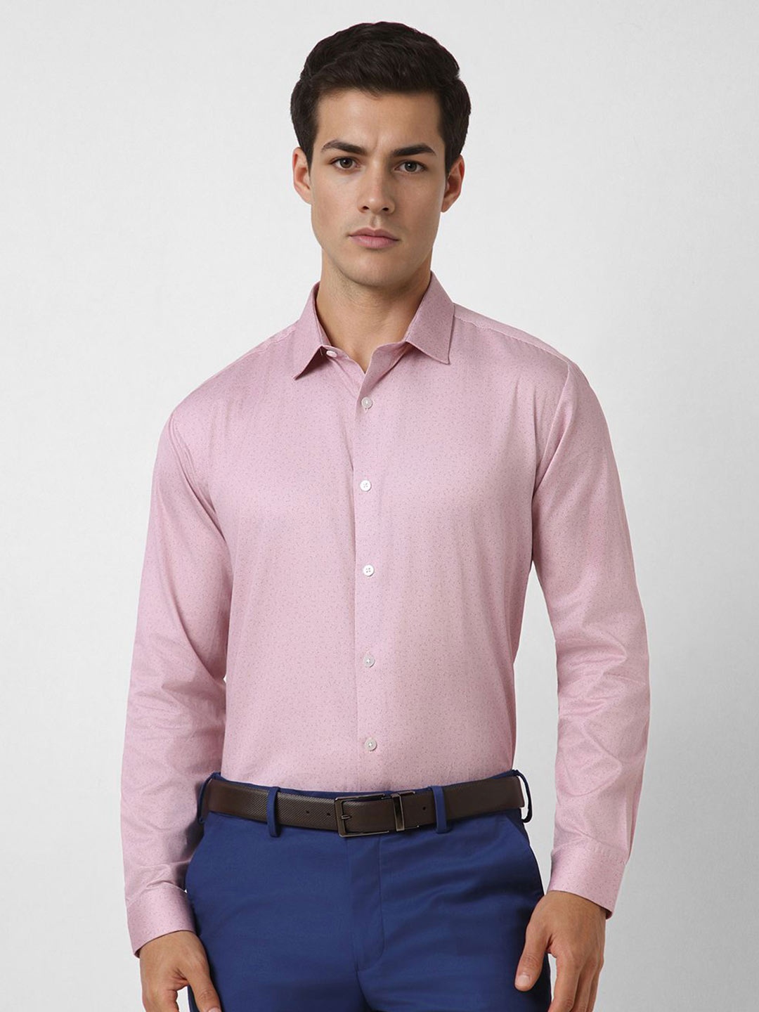 

V Dot Men Slim Fit Spread Collar Micro Ditsy Printed Cotton Casual Shirt, Mauve