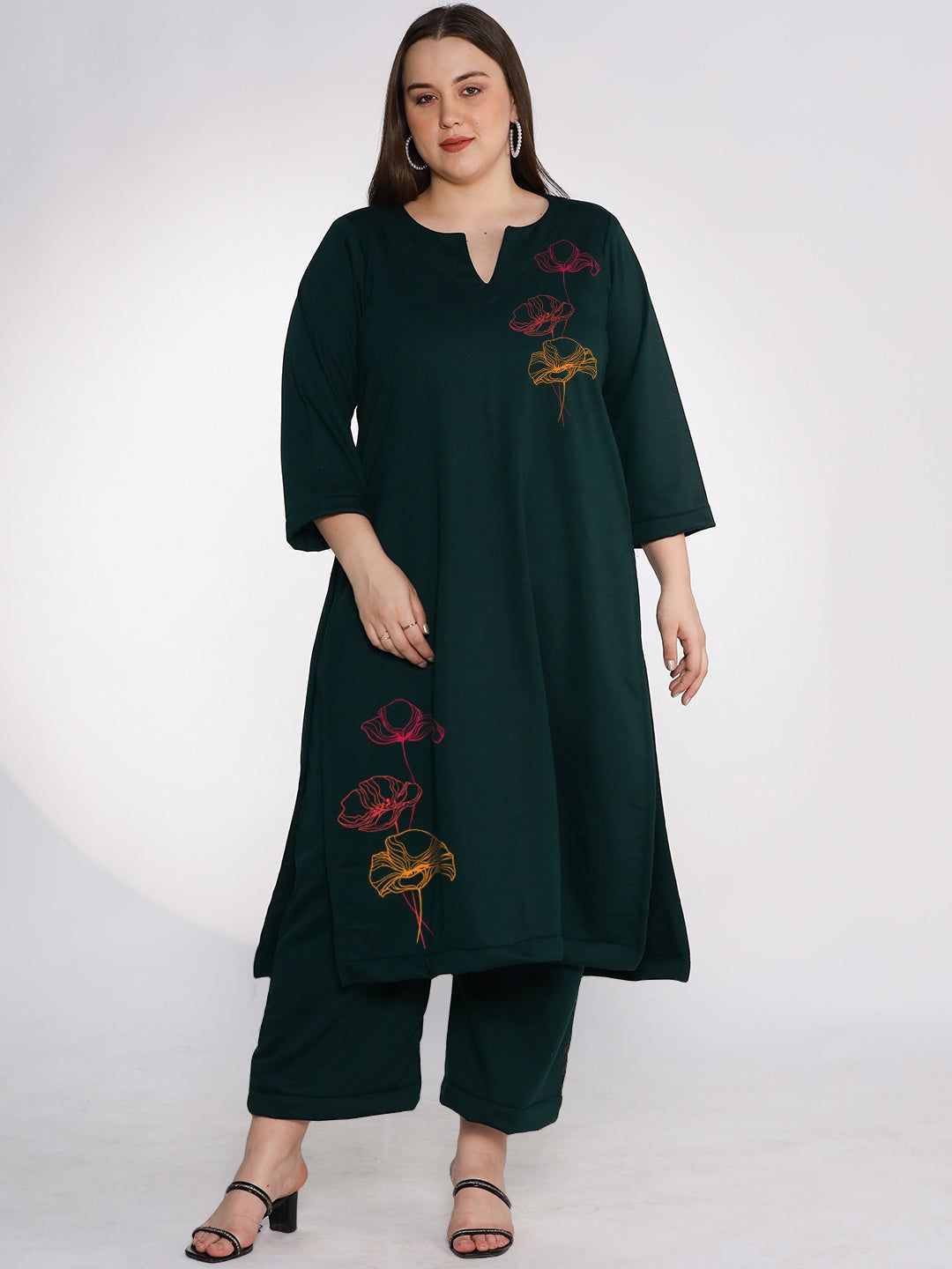 

LetsDressUp Floral Printed Notch Neck A-Line Kurta, Green
