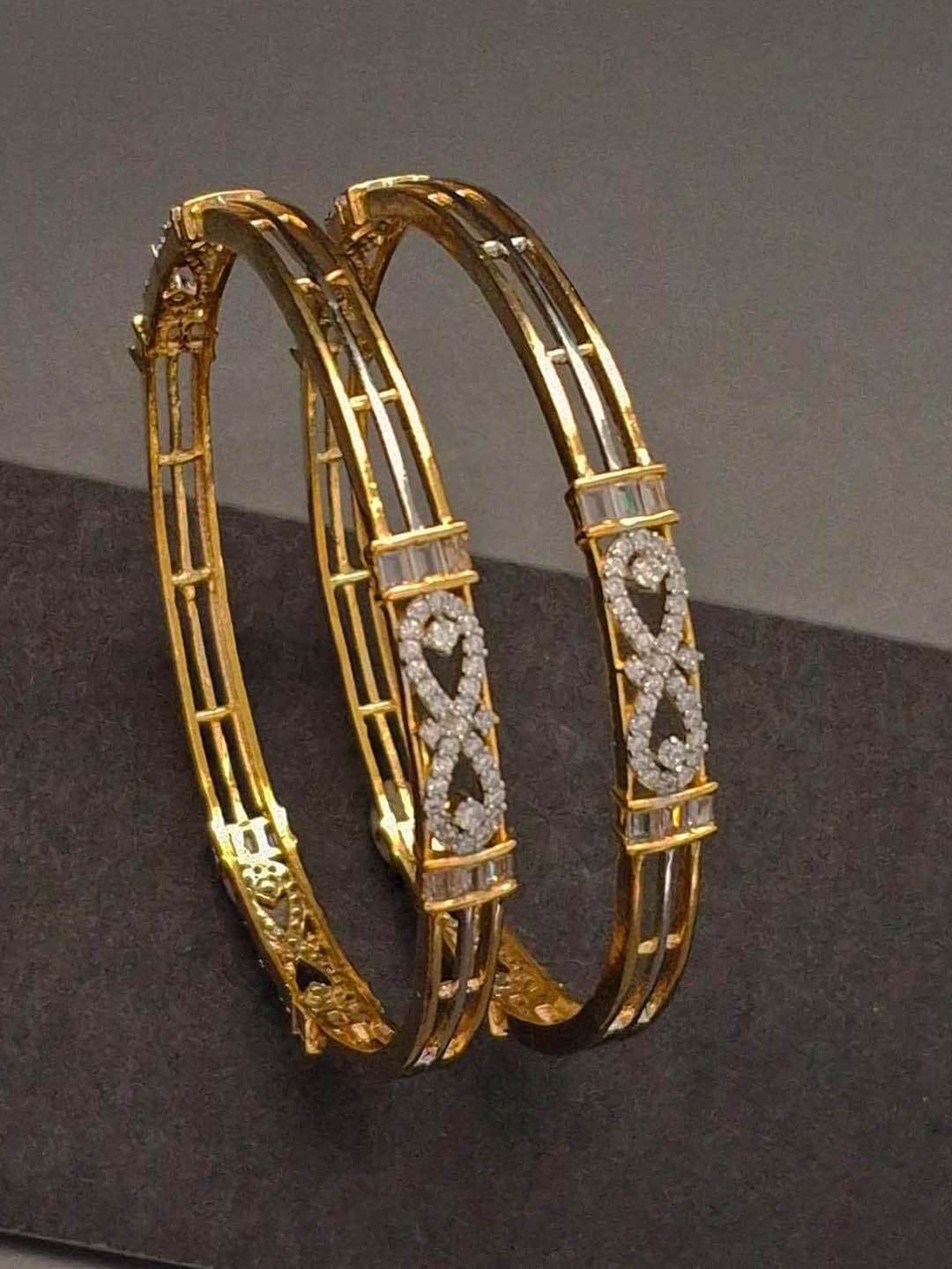 

Zevarly Set Of 2 Gold Plated American Diamond Stone Studded Bangles