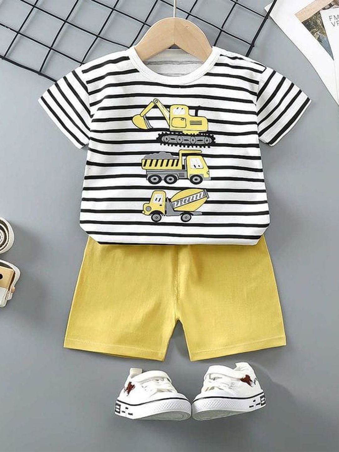 

BILLYBALL Kids Striped Pure Cotton T-Shirt With Shorts, White