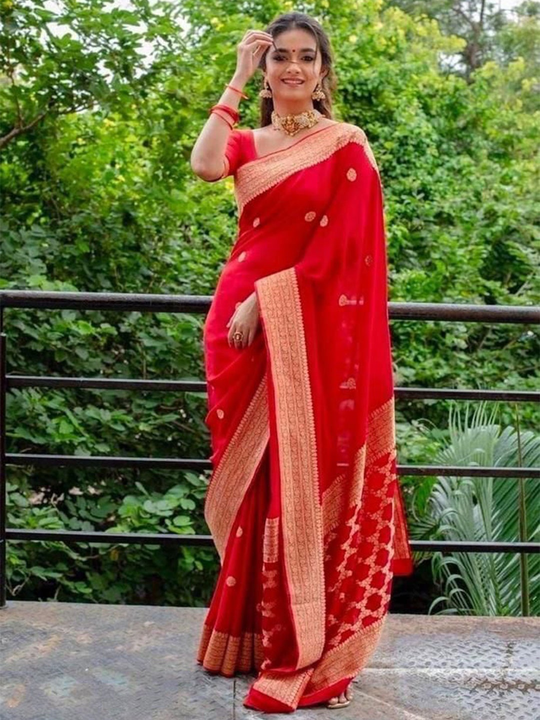 

Upalksh Woven Design Pure Cotton Kanjeevaram Saree, Red