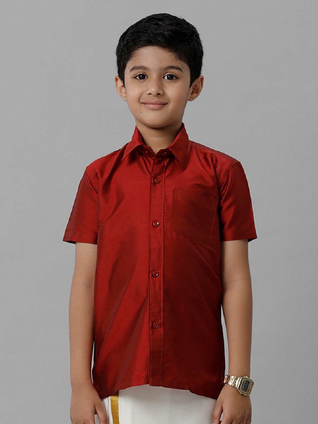 

Ramraj Boys Solid Short Sleeve Shirt With Chest Pocket, Maroon