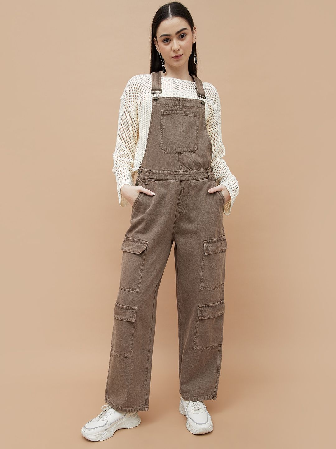 

Ginger by Lifestyle Women Pure Cotton Dungaree With T-Shirt, Brown