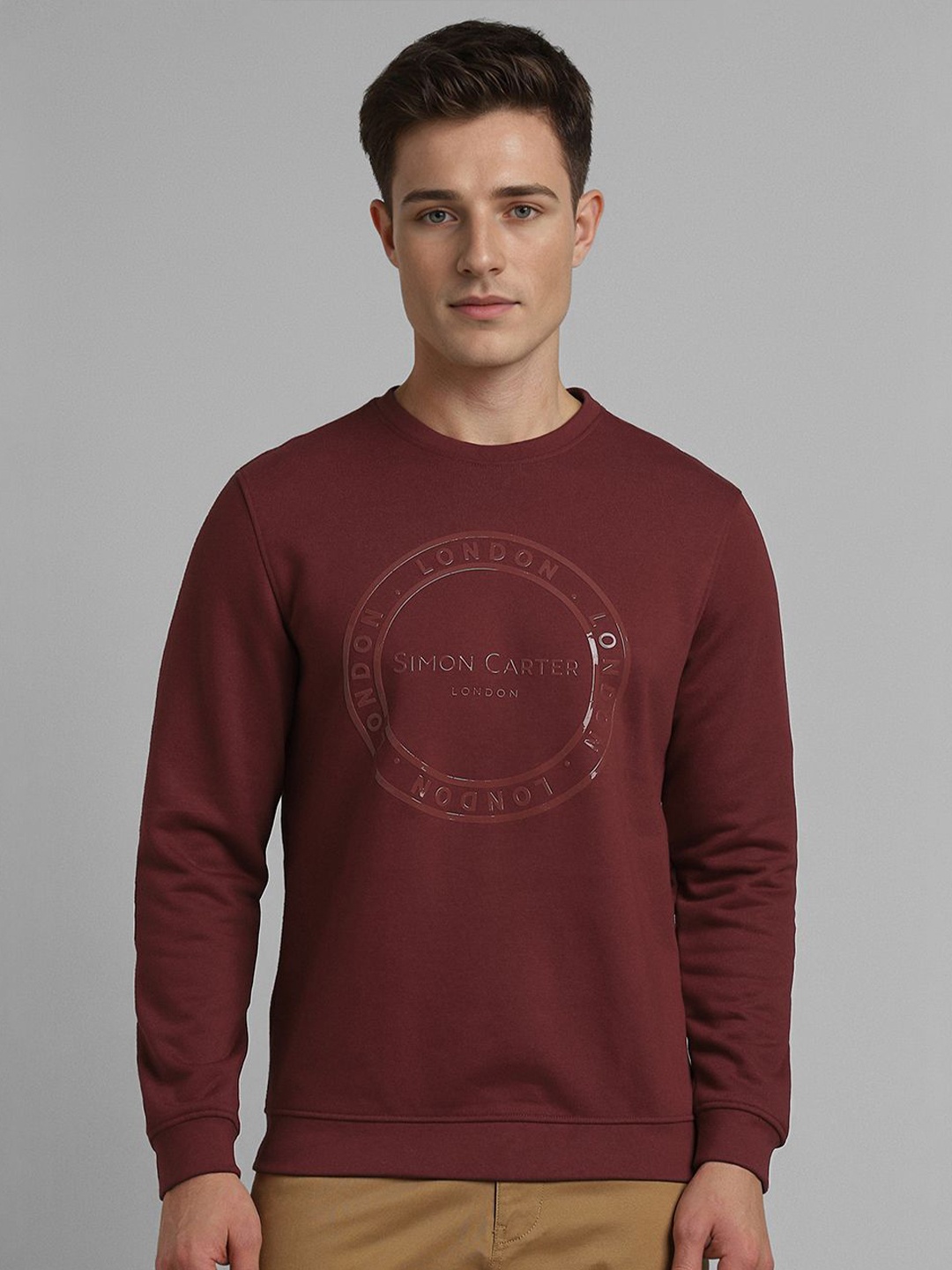 

SIMON CARTER LONDON Men Printed Pullover Sweatshirt, Maroon