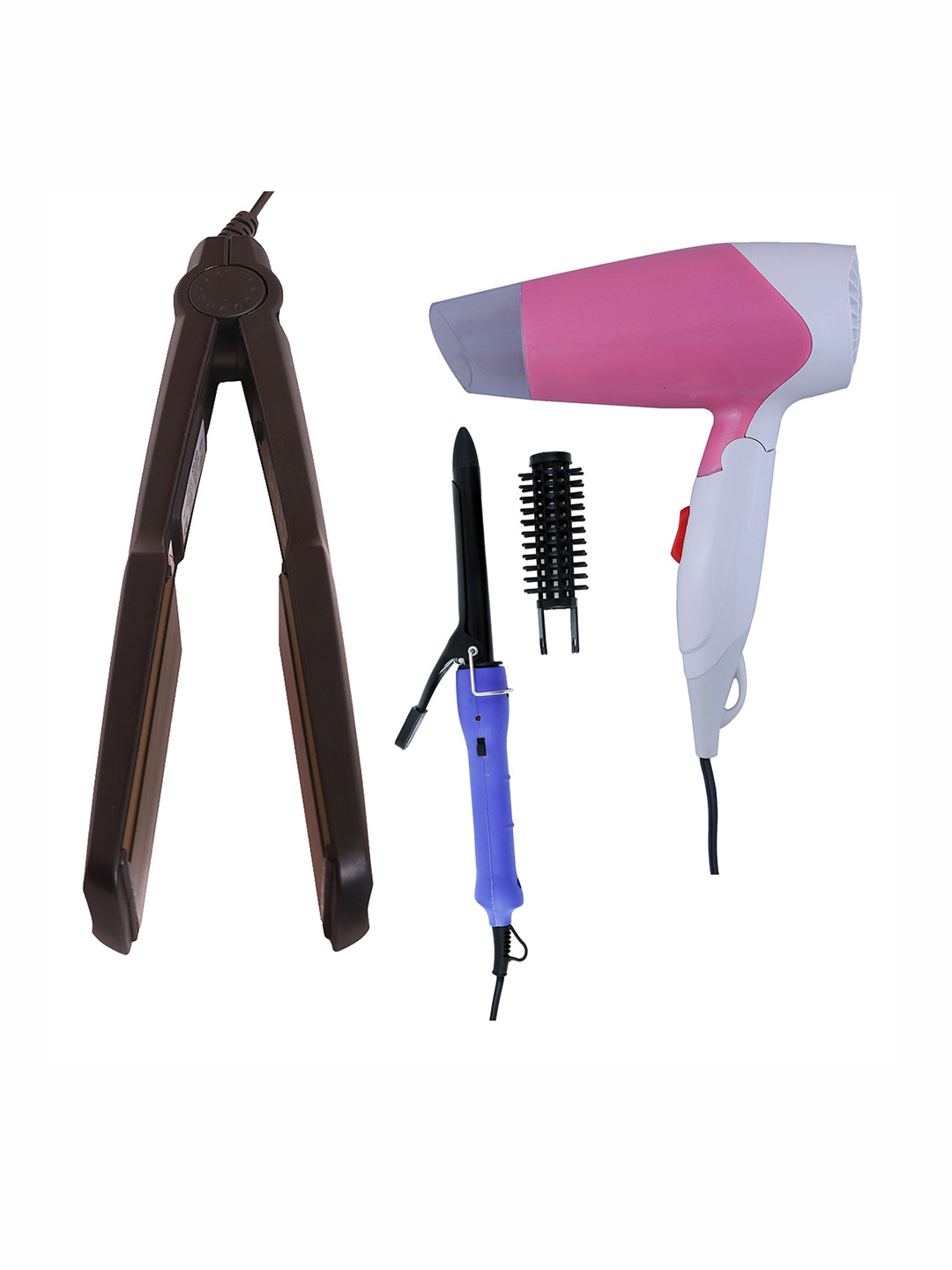 

NIRVANI Set of 3 NV-1270 Hair Dryer With 329 Ceramic Plate Straightener & 16B Curler, Pink