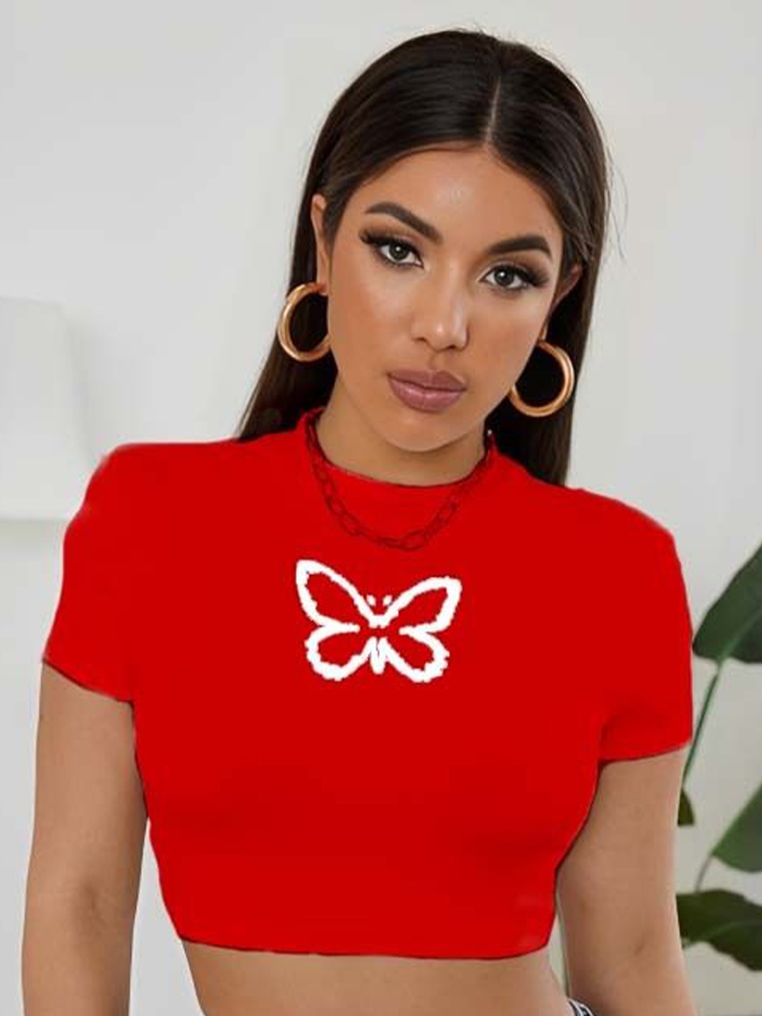 

sollobell Print Cotton Tank Crop Top, Red