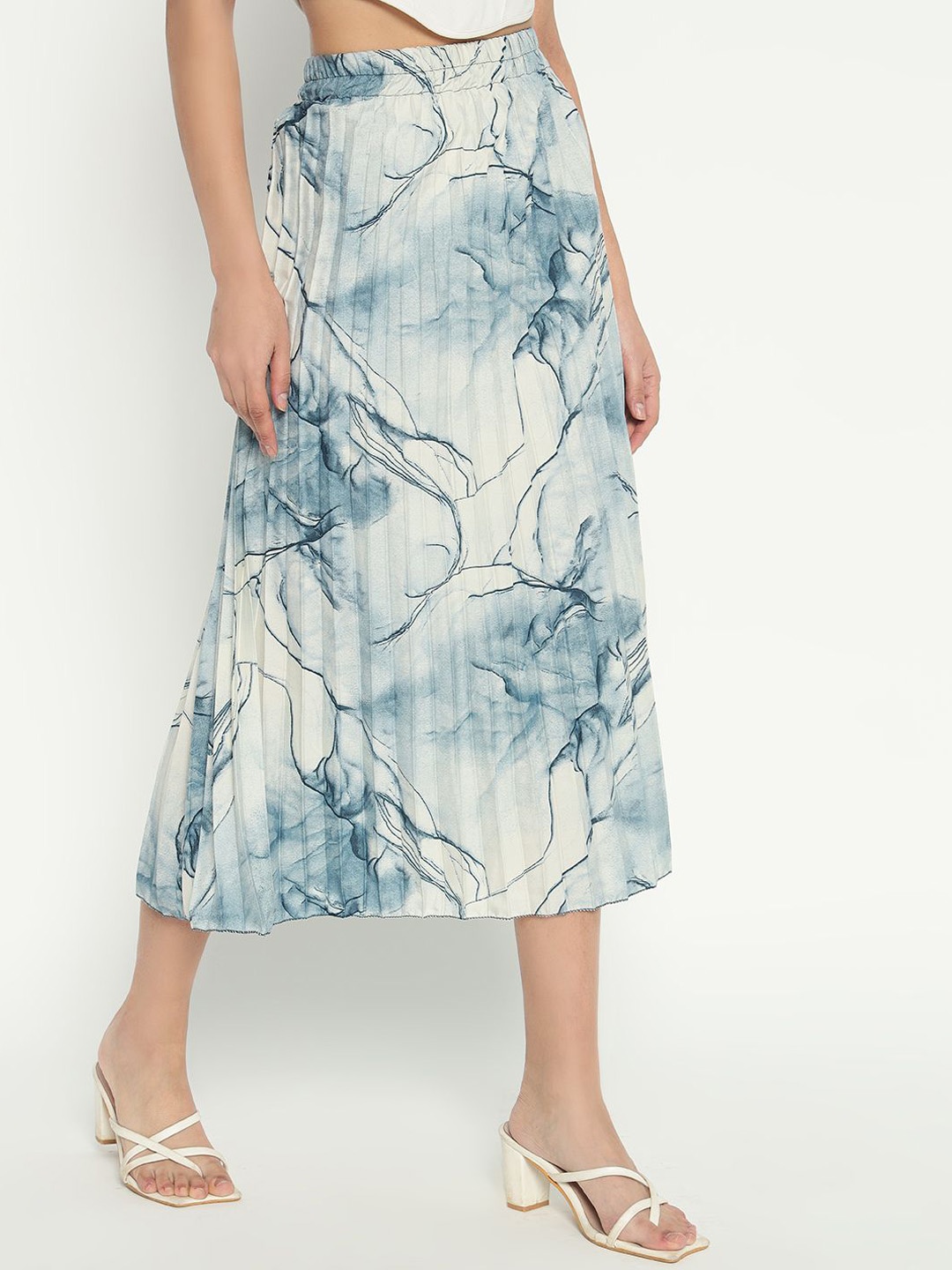 

Femvy Printed Flared Midi Skirt, White