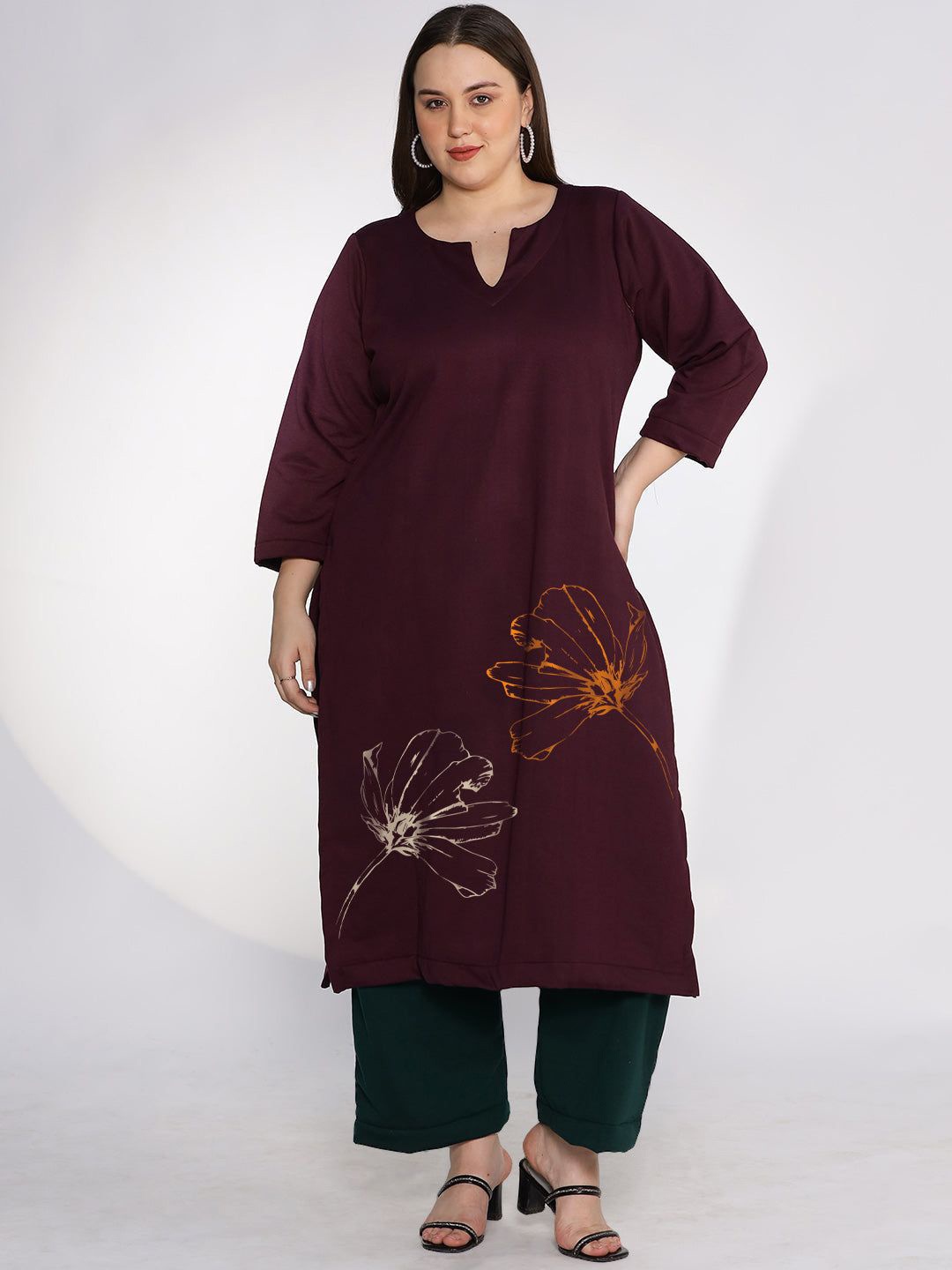 

LetsDressUp Women Floral Printed Kurta, Burgundy