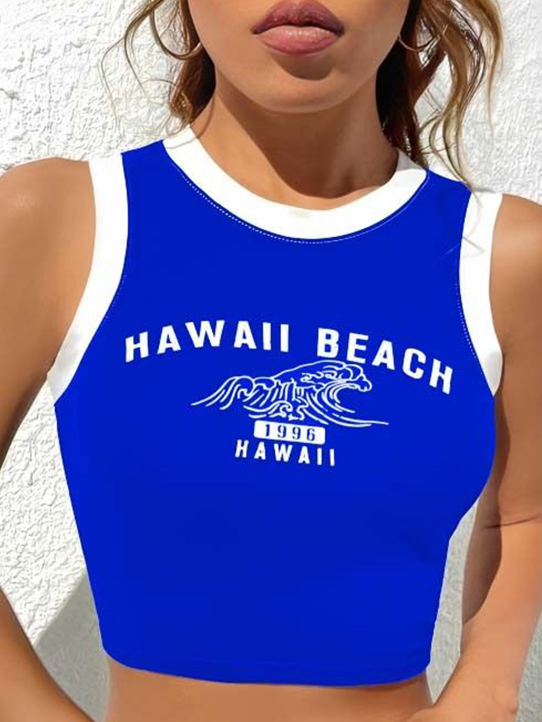 

sollobell Print Cotton Tank Crop Top, Blue