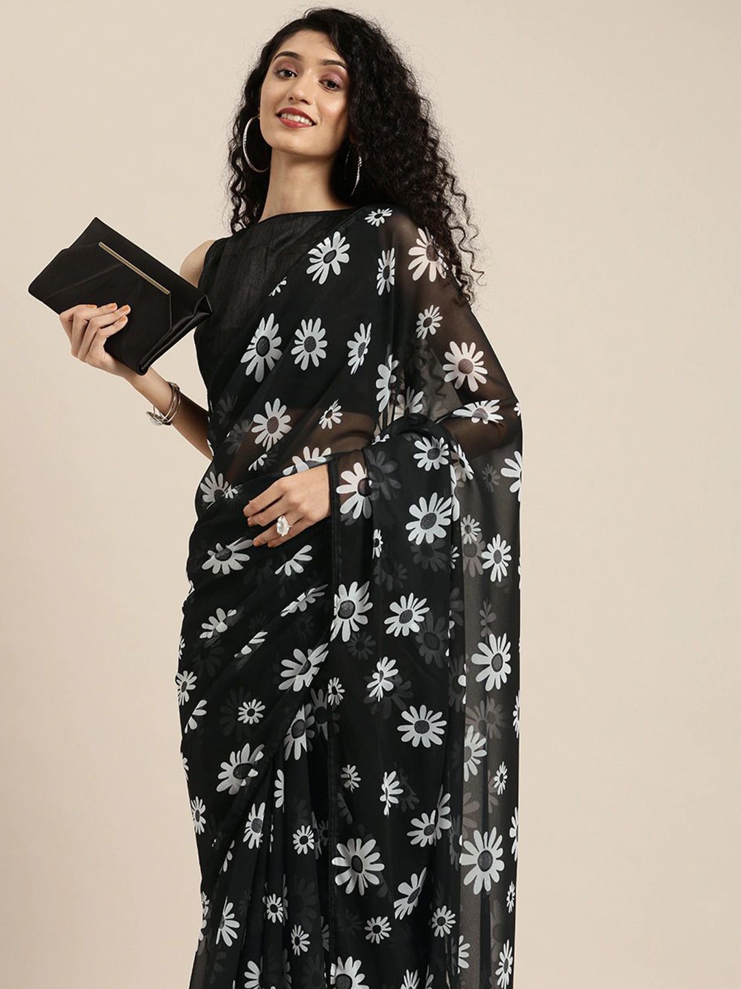 

Anouk Floral Pure Georgette Saree, Black