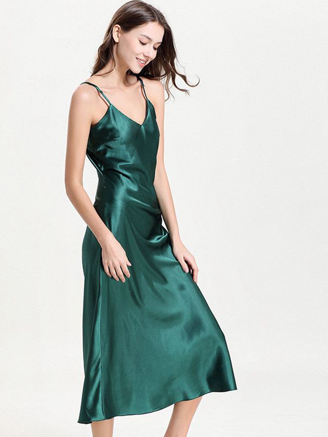 

ETC Shoulder Straps Sleeveless Maxi Nightdress, Green