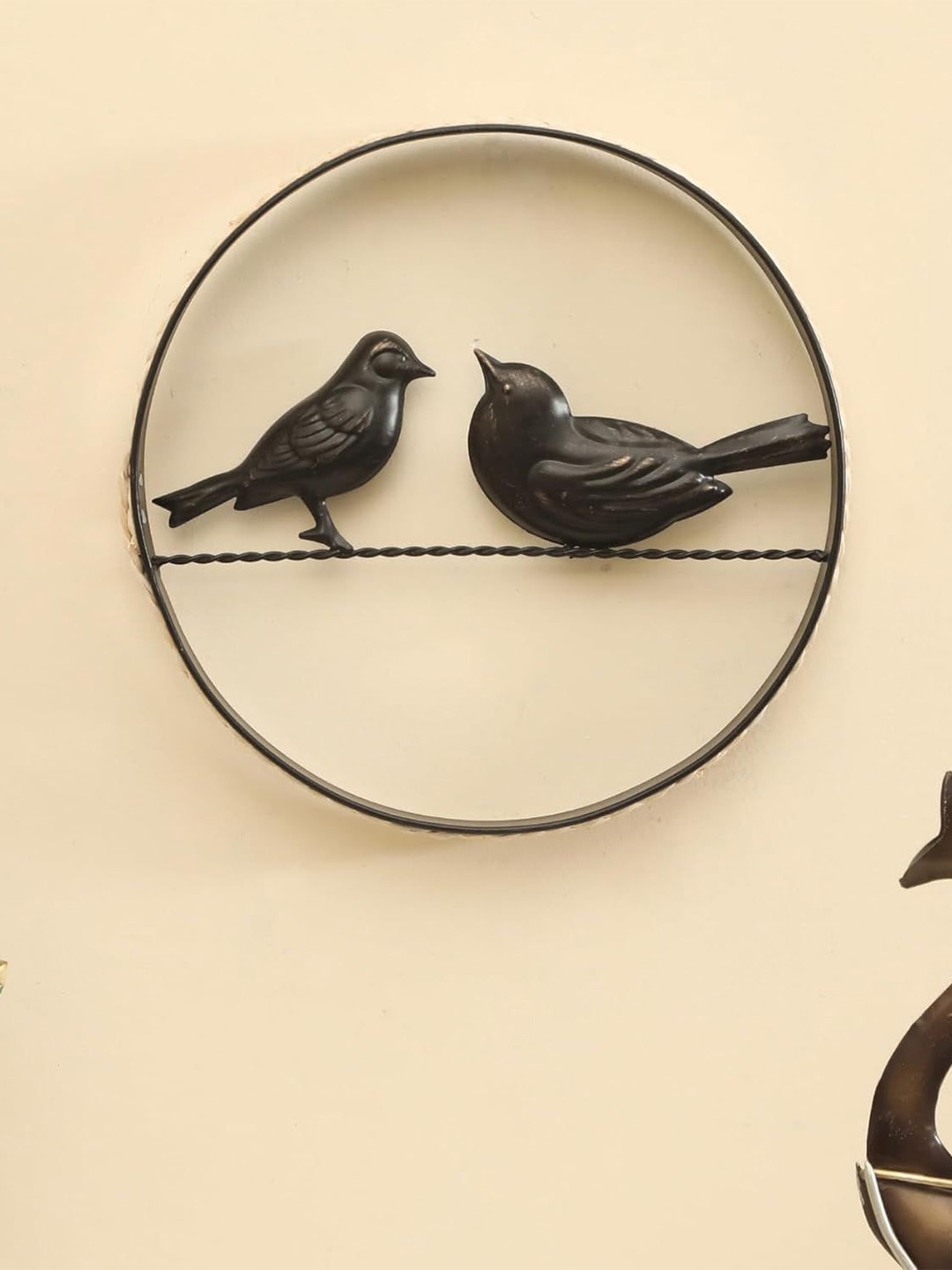 

vedas Mystic Indiana Beige & Black Couple Bird With Rattan Wall Hanging Decor