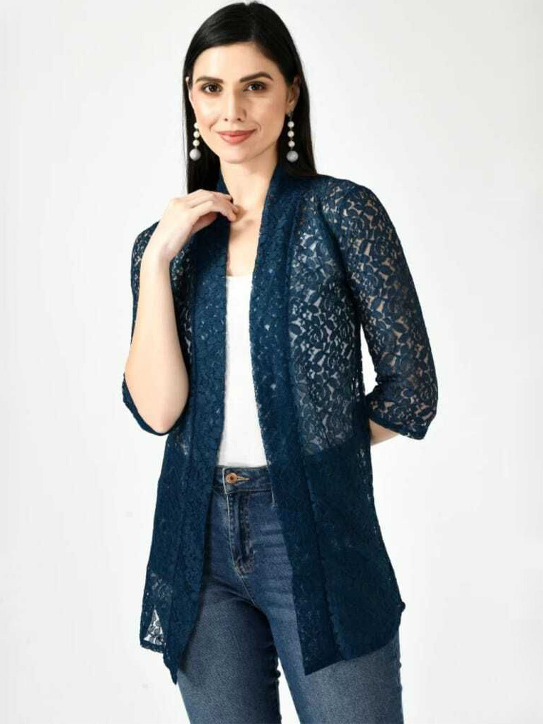 

RAYWARE Women Printed Longline Shrug, Blue