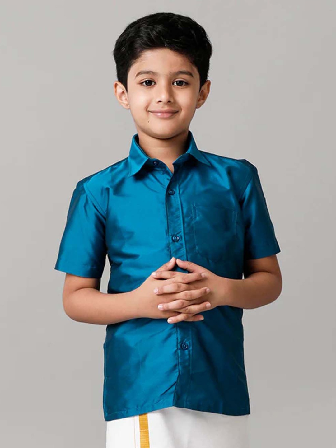 

Ramraj Boys Solid Short Sleeve Shirt With Chest Pocket, Blue