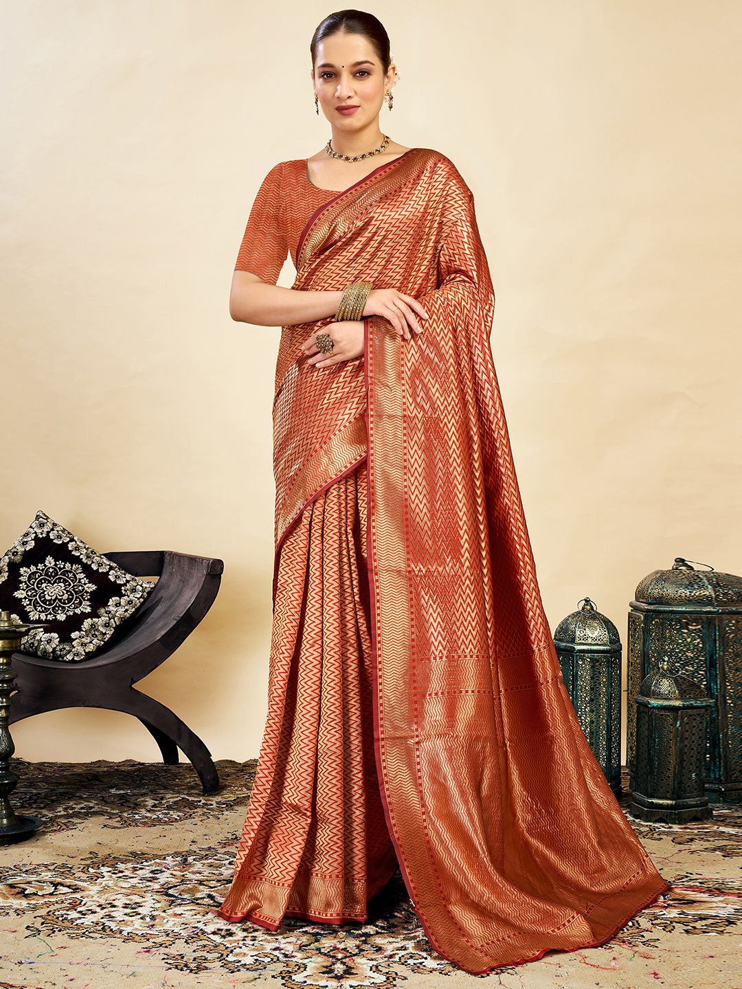 

KALINI Woven Design Banarasi Saree, Rust