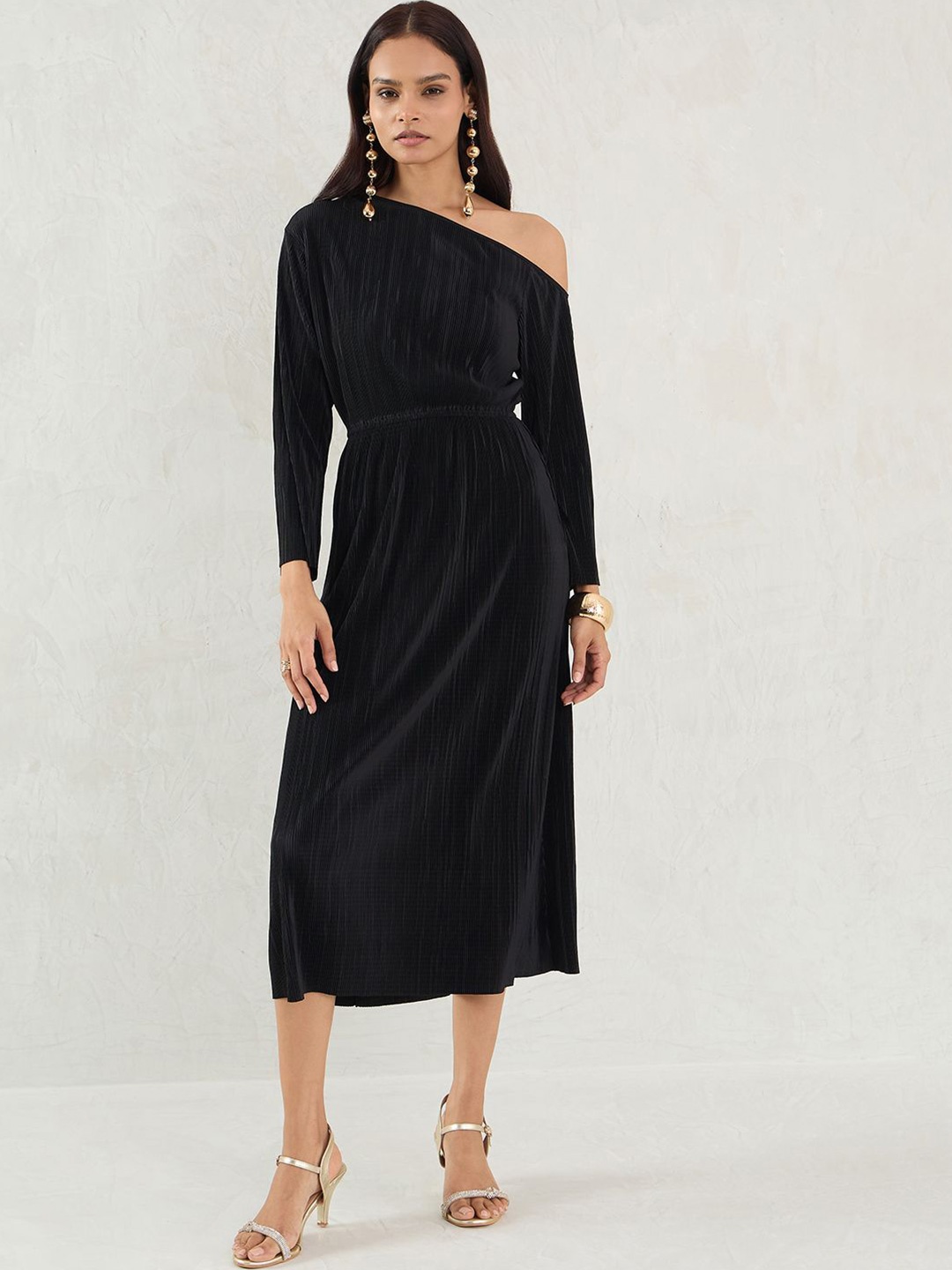 

FEMMELLA One Shoulder A-Line Midi Dress, Black