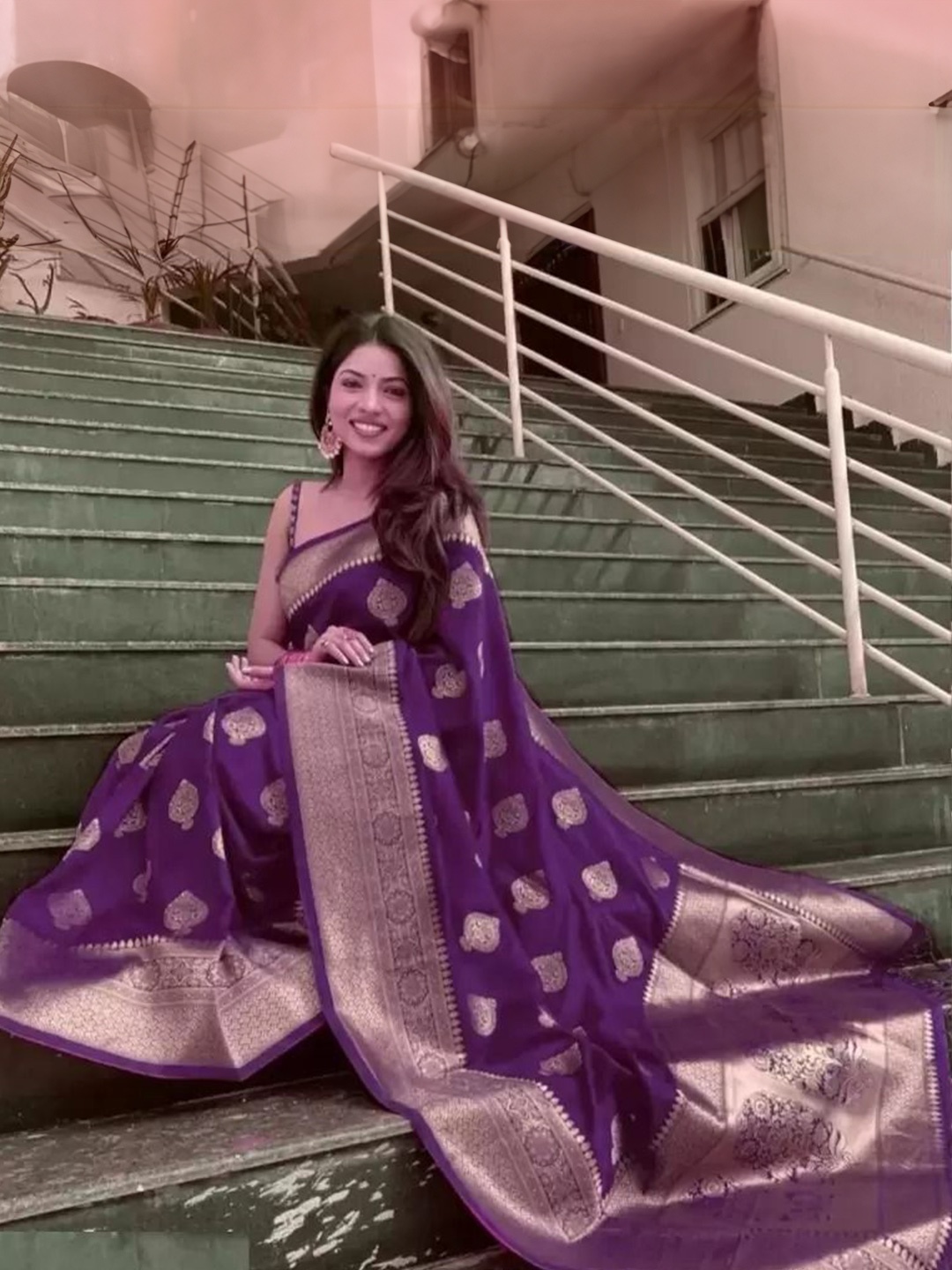 

Florence Woven Design Zari Pure Silk Kanjeevaram Saree, Purple