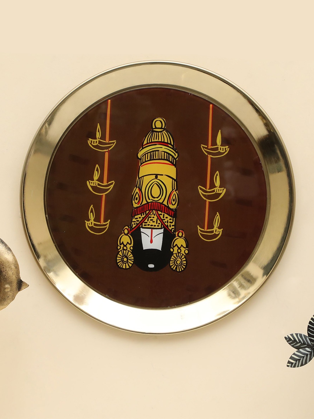

vedas Mystic Indiana Brown & Red Printed Tirupati Balaji Wall Plate, Gold