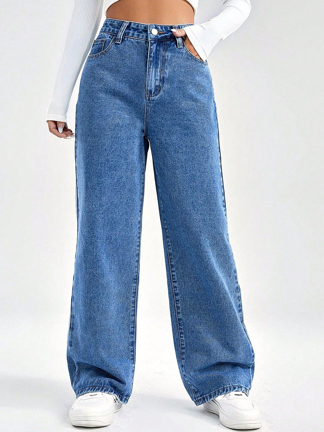 

MERCEL Women Wide Leg High-Rise Stretchable Jeans, Blue