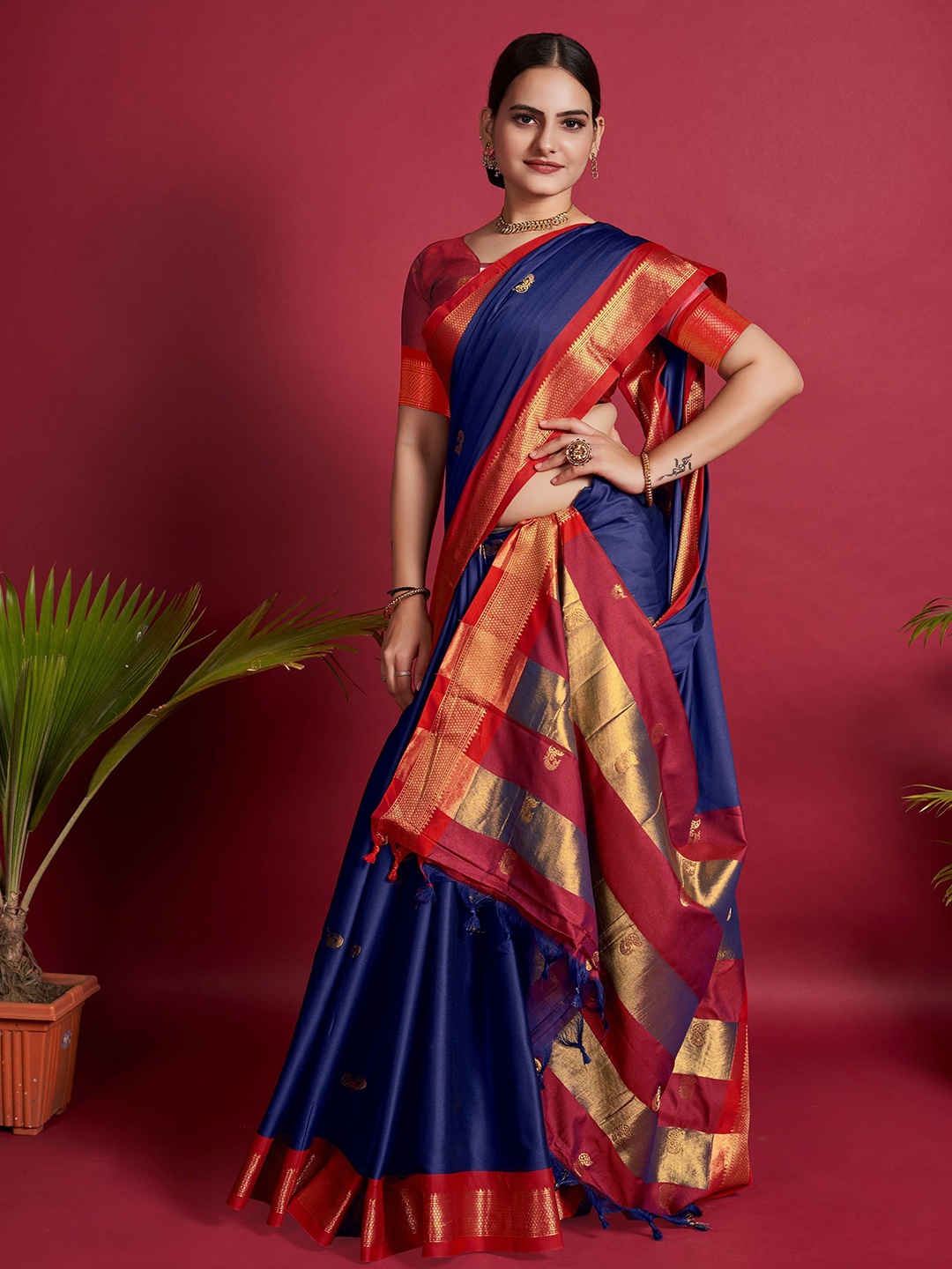 

Upalksh Women Woven Design Zari Banarasi Saree, Blue