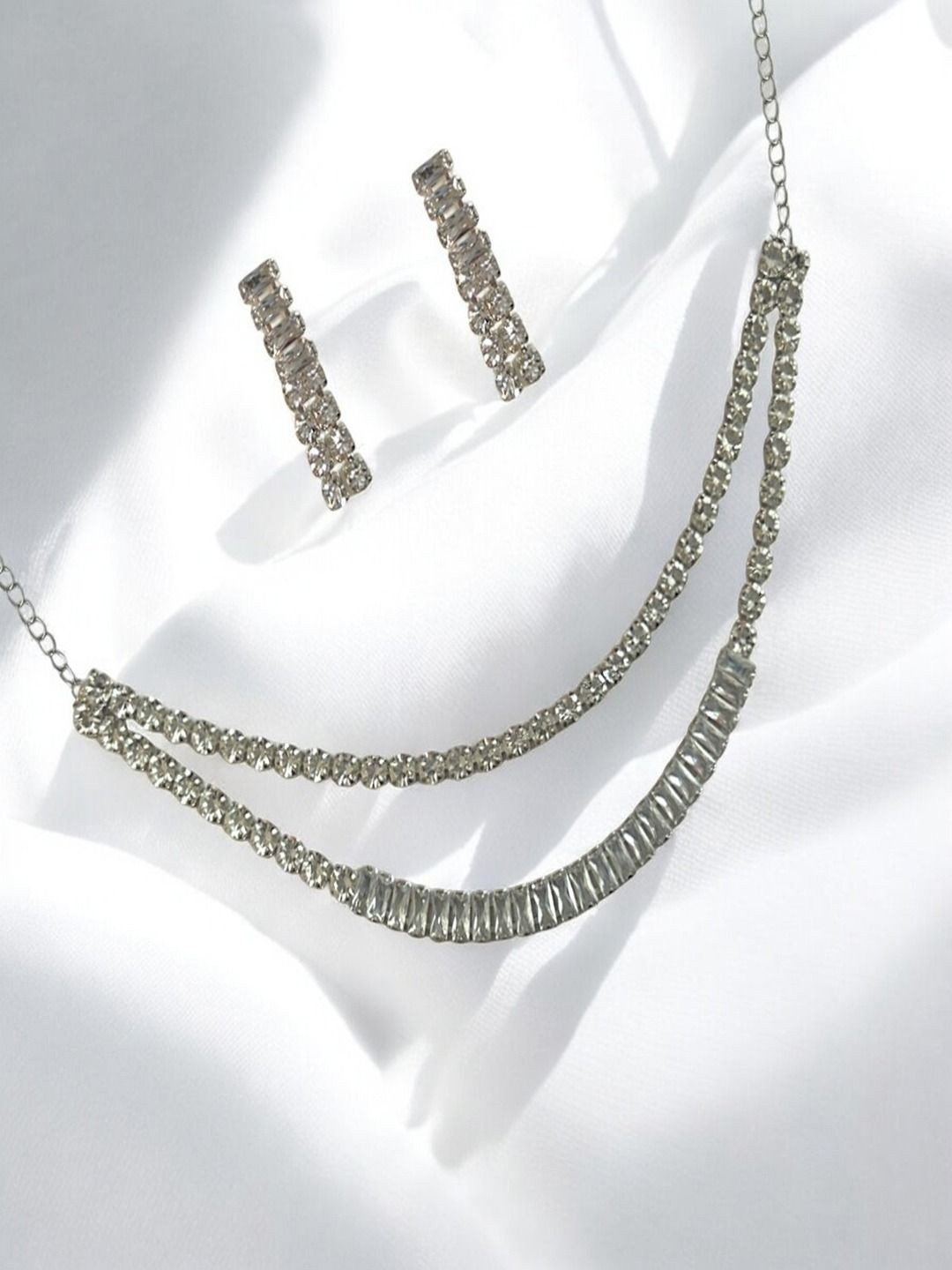 

AccessHer Silver-Plated American Diamond Studded Necklace and Earrings