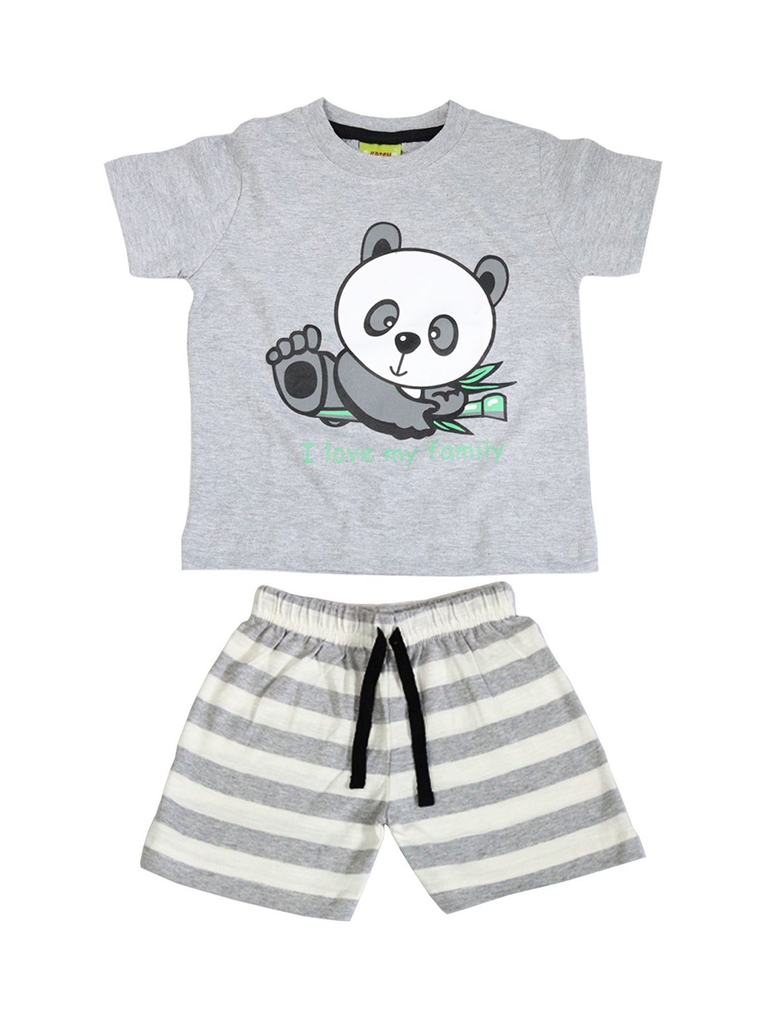 

BILLYBALL Kids Printed Round Neck Pure Cotton T-Shirt With Shorts, Grey