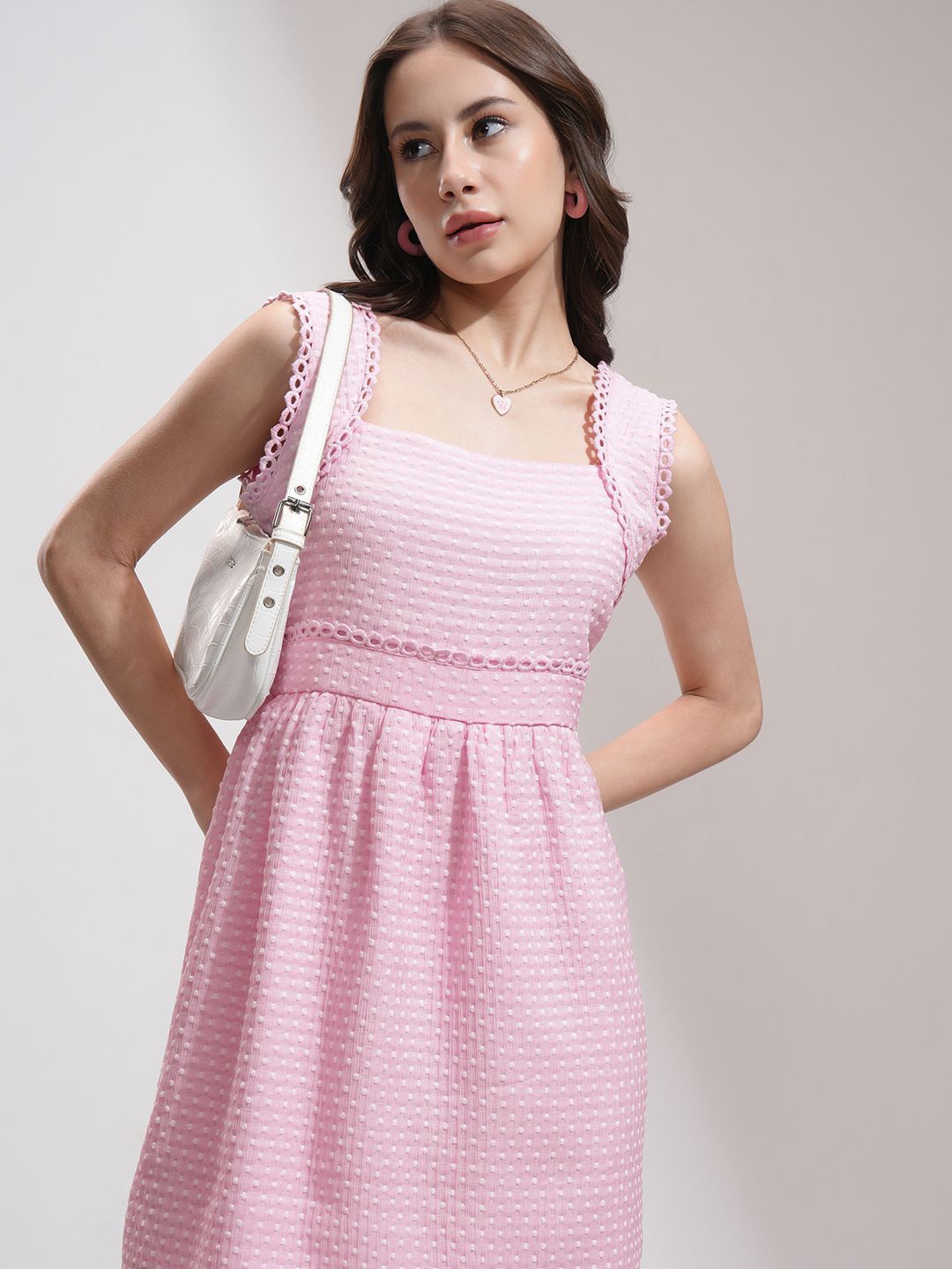 

Tokyo Talkies Women Babydoll Short Dress with Lace Detailing, Pink