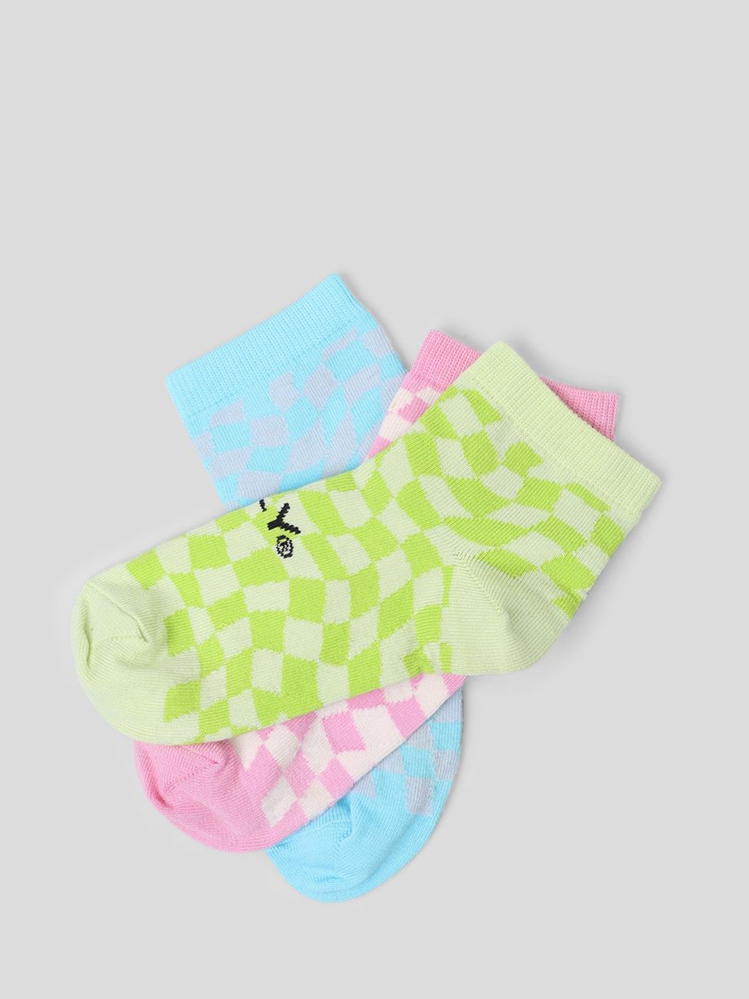 

ONLY Women Pack Of 3 Cotton Checked Ankle Length Socks, Green